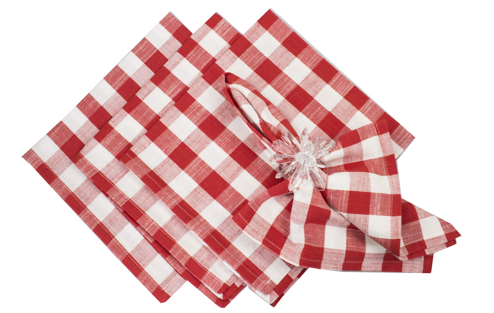 Fennco Styles Gingham Collection Farmhouse Plaid 100% Cotton Cloth Napkins, Set of 4 - Red Dinner Napkins for Brunches, Banquets, Special Events | Perfect for Farmhouse Decor, Wedding Receptions & Holiday Table Settings