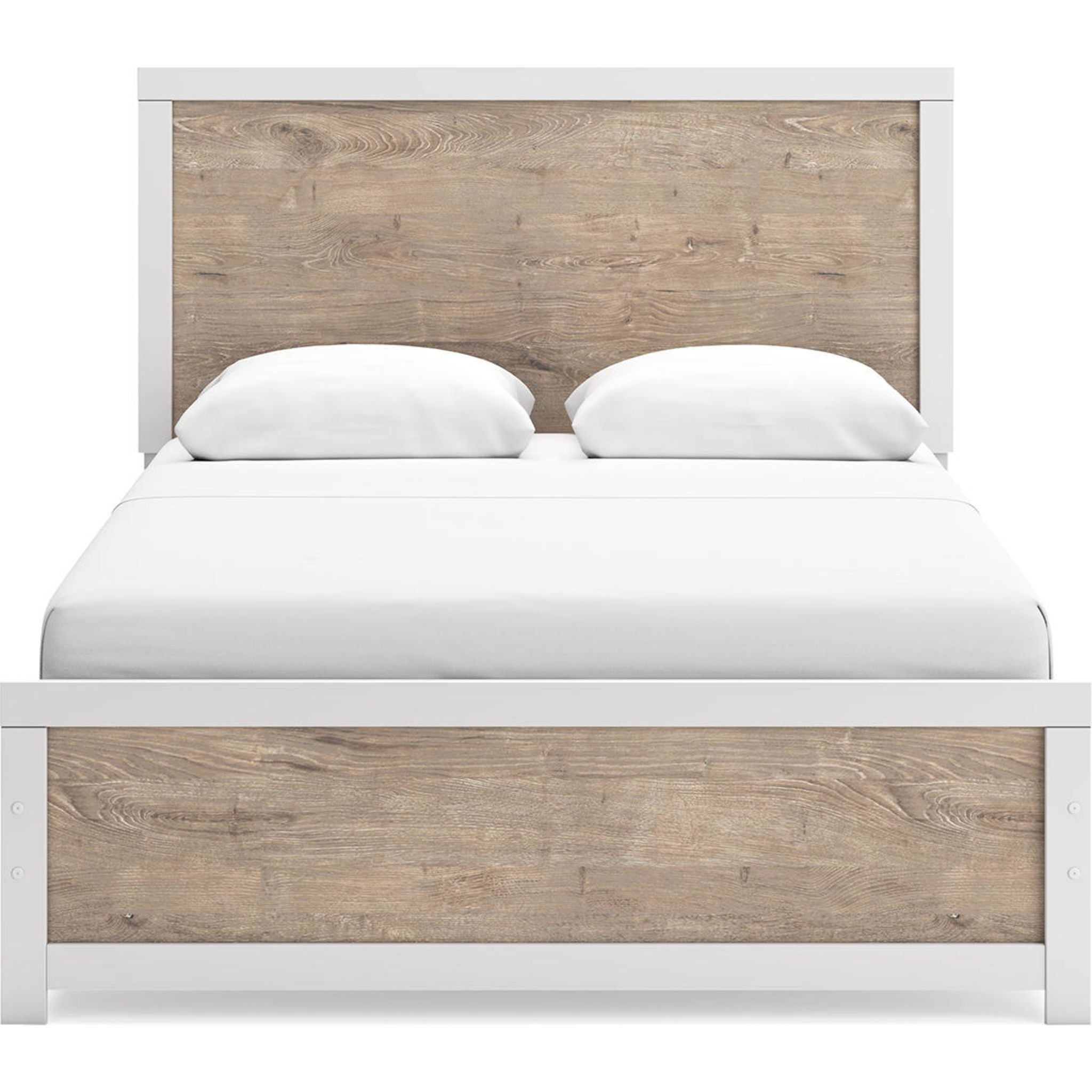 Charbitt Queen Panel Bed Frame - Modern Wooden Bed with Upholstered Headboard & Sturdy Support - Perfect for Master Bedroom, Guest Room & Small Spaces