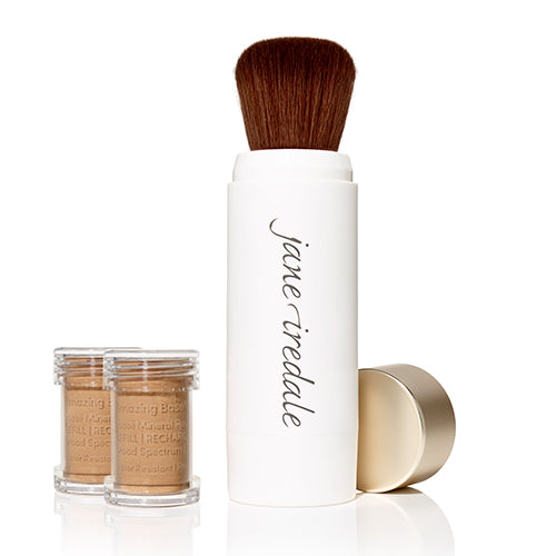 Jane Iredale Amazing Base Refillable Mineral Powder Brush with SPF 20/15 - Buildable Coverage for Flawless Makeup Application, Perfect for On-the-Go Touch Ups & Daily Sun Protection