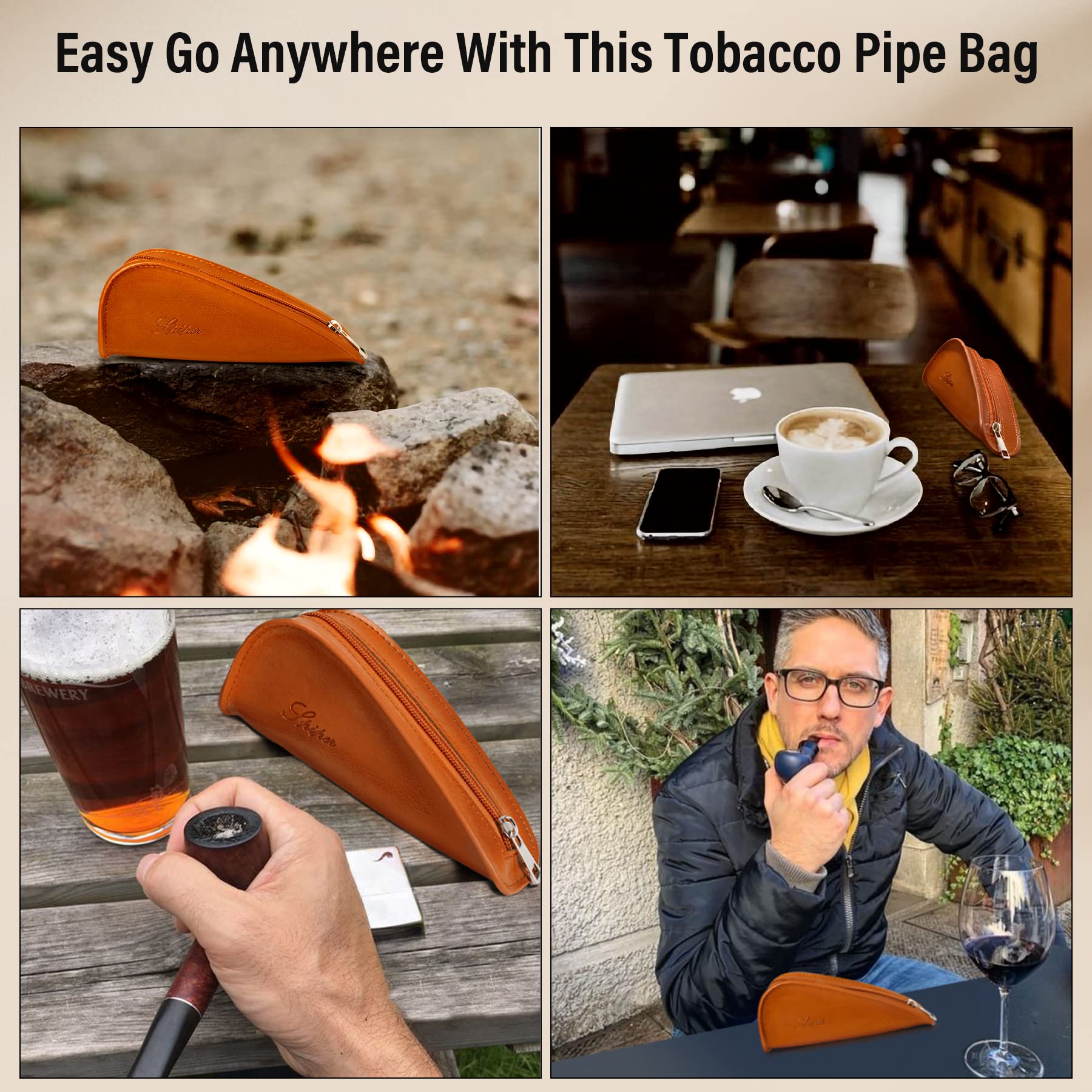 Premium 100% Genuine Leather Tobacco Pipe Pouch - Portable Single Pipe Storage Case with Travel Bag | Perfect for Outdoor Smoking Accessories | Holds 1 Pipe + Tools | Ideal Gift for Pipe Smokers (Brown) | Great for Camping, Hiking & Relaxing Moments