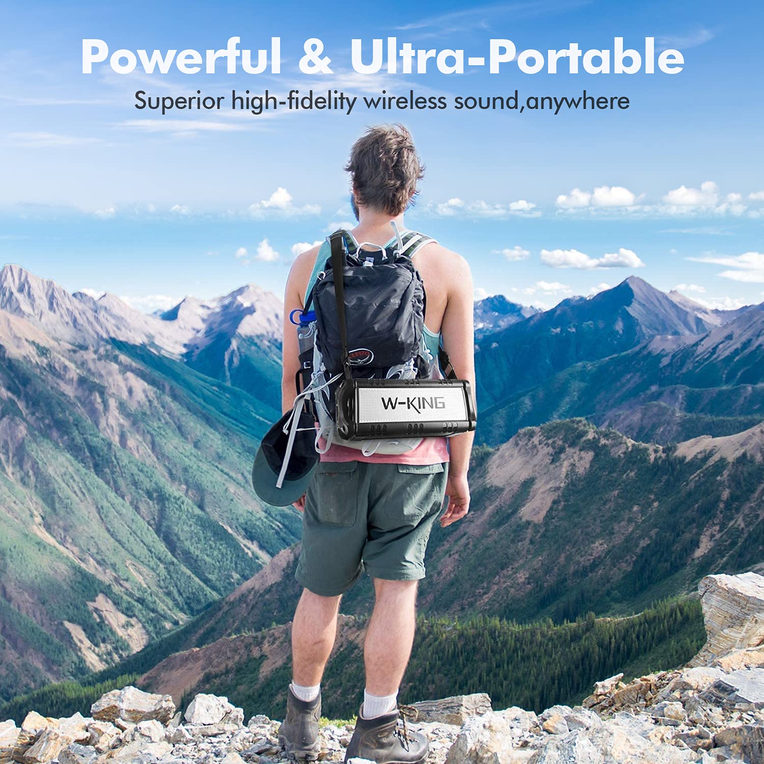 W-King 90W Peak Portable Bluetooth Speaker with Deep Bass & IPX6 Waterproof - Wireless Outdoor Boombox with 40H Playtime, Subwoofer, EQ & Stereo Pairing for Camping, Beach, Backyard, Pool Parties & Travel Adventures