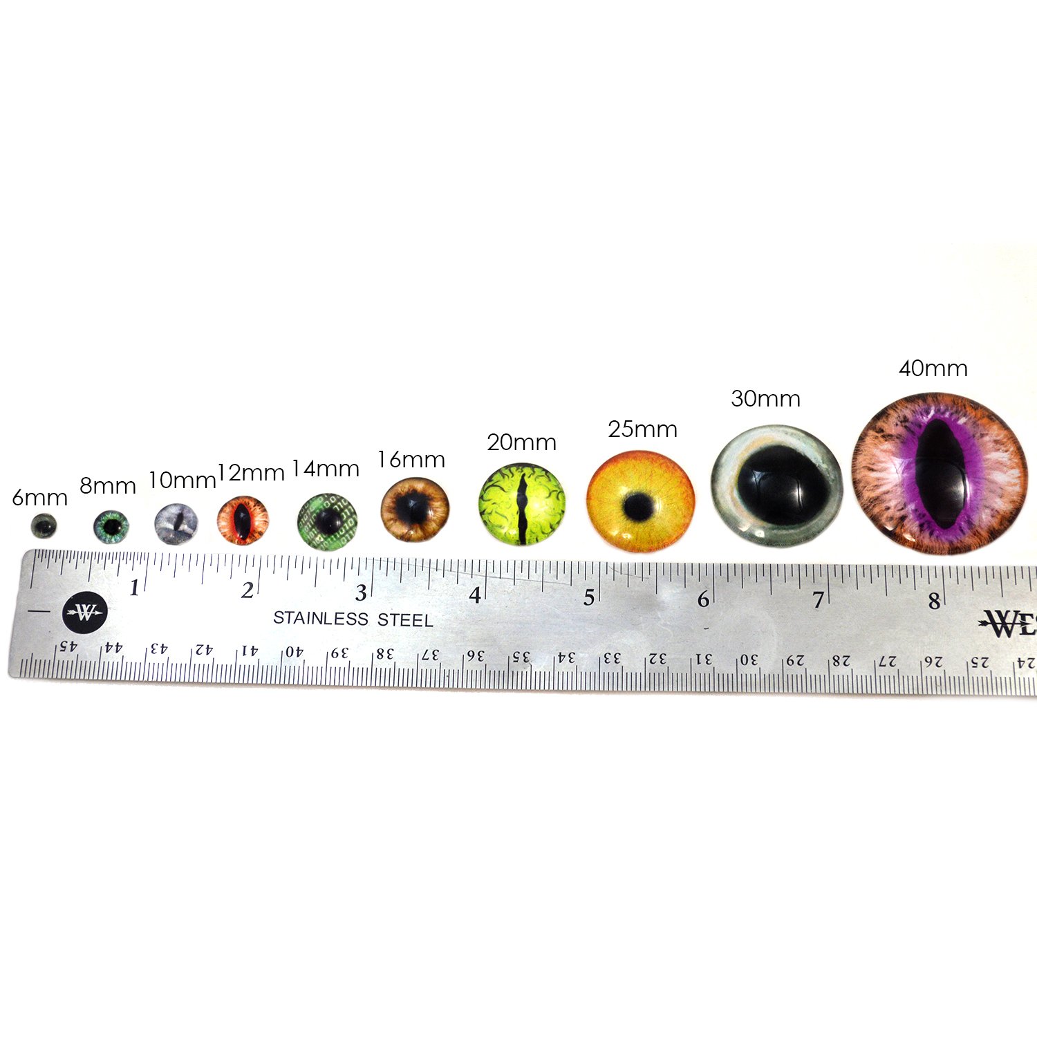Black and Red Demon Iris Glass Doll Eyes with Wire Pin Posts - 8mm Needle Felting Supplies for Craft Making | Perfect for DIY Art Dolls, Sculptures, and Fantasy Creations