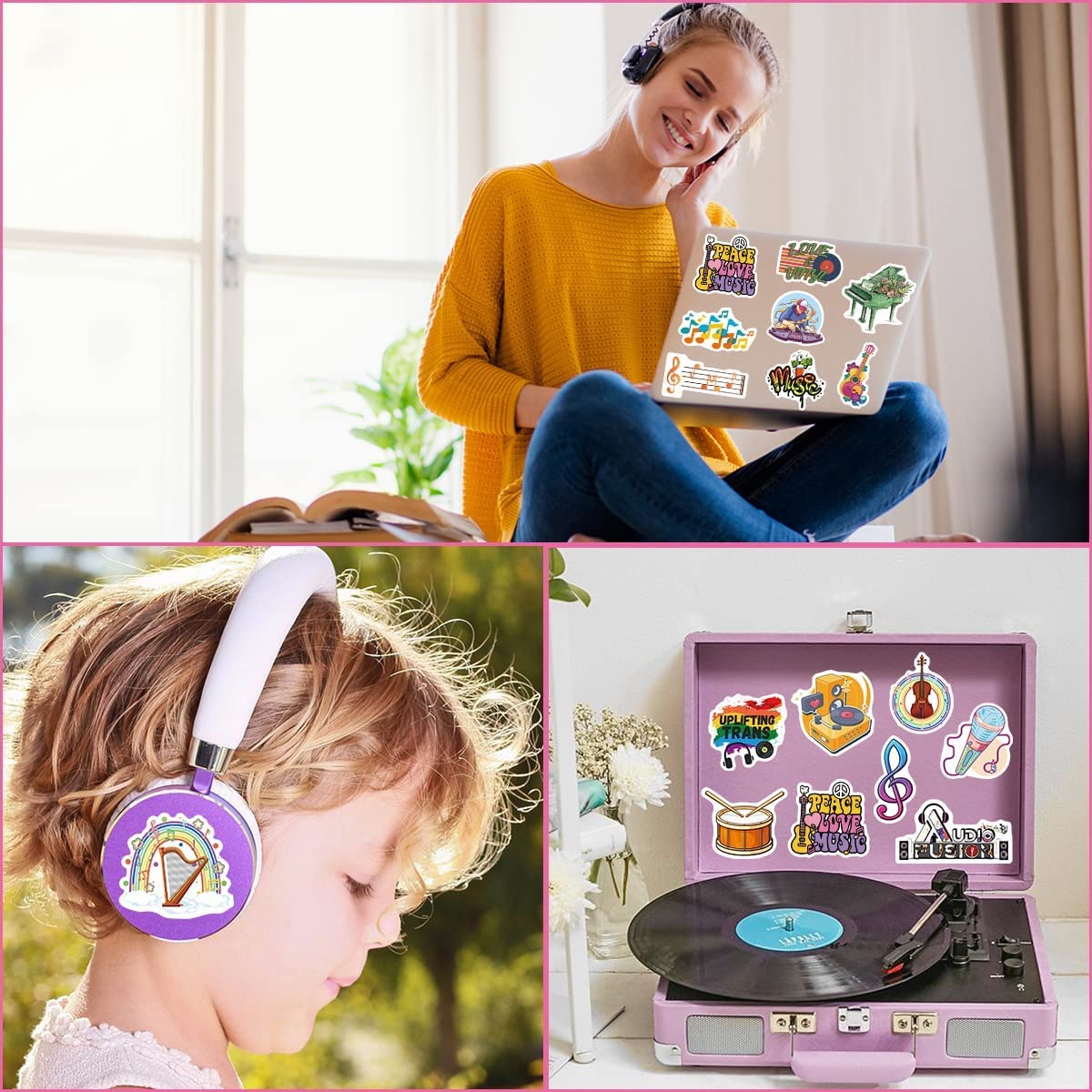 50 Pcs Music Love Stickers - Trendy Vinyl Decals for Guitar, Laptop, Water Bottle, Phone & Scrapbooking - Waterproof Cute Musical Instrument Stickers Pack - Perfect for DIY Crafts, Gift Wrapping & Personalizing Accessories