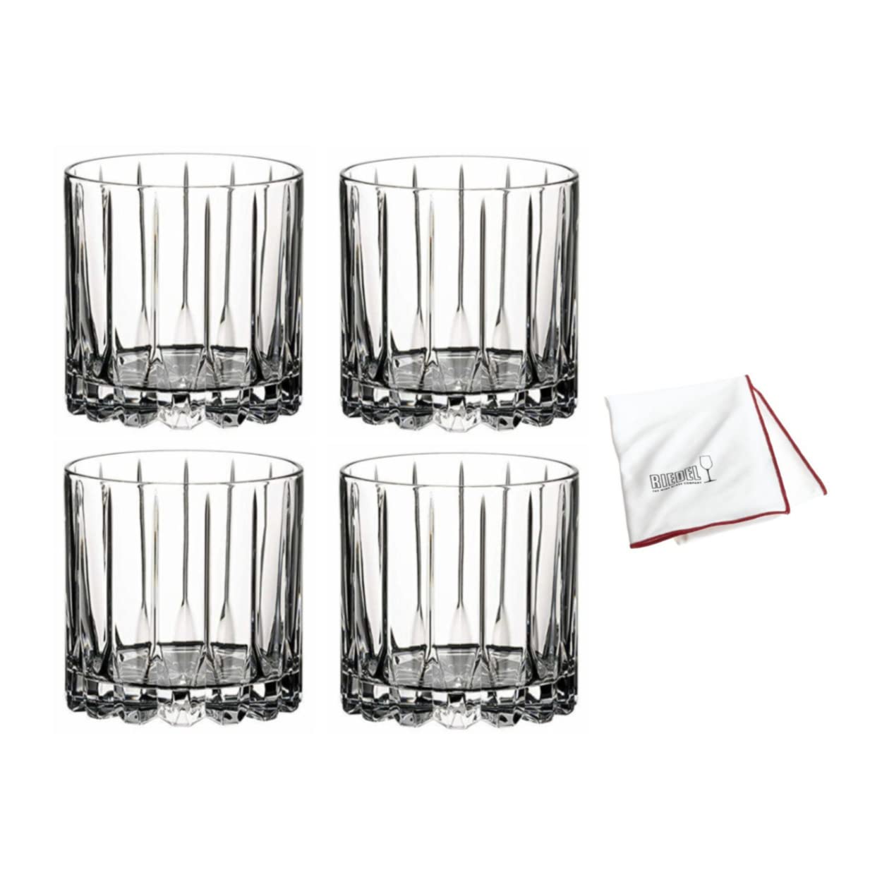 Premium Riedel Drink Specific Whiskey Rock Glass Set (Clear) with Large Microfiber Polishing Cloth - 3-Piece Barware Bundle for Bourbon, Scotch & Cocktails - Perfect for Home Bars, Gifts & Entertaining