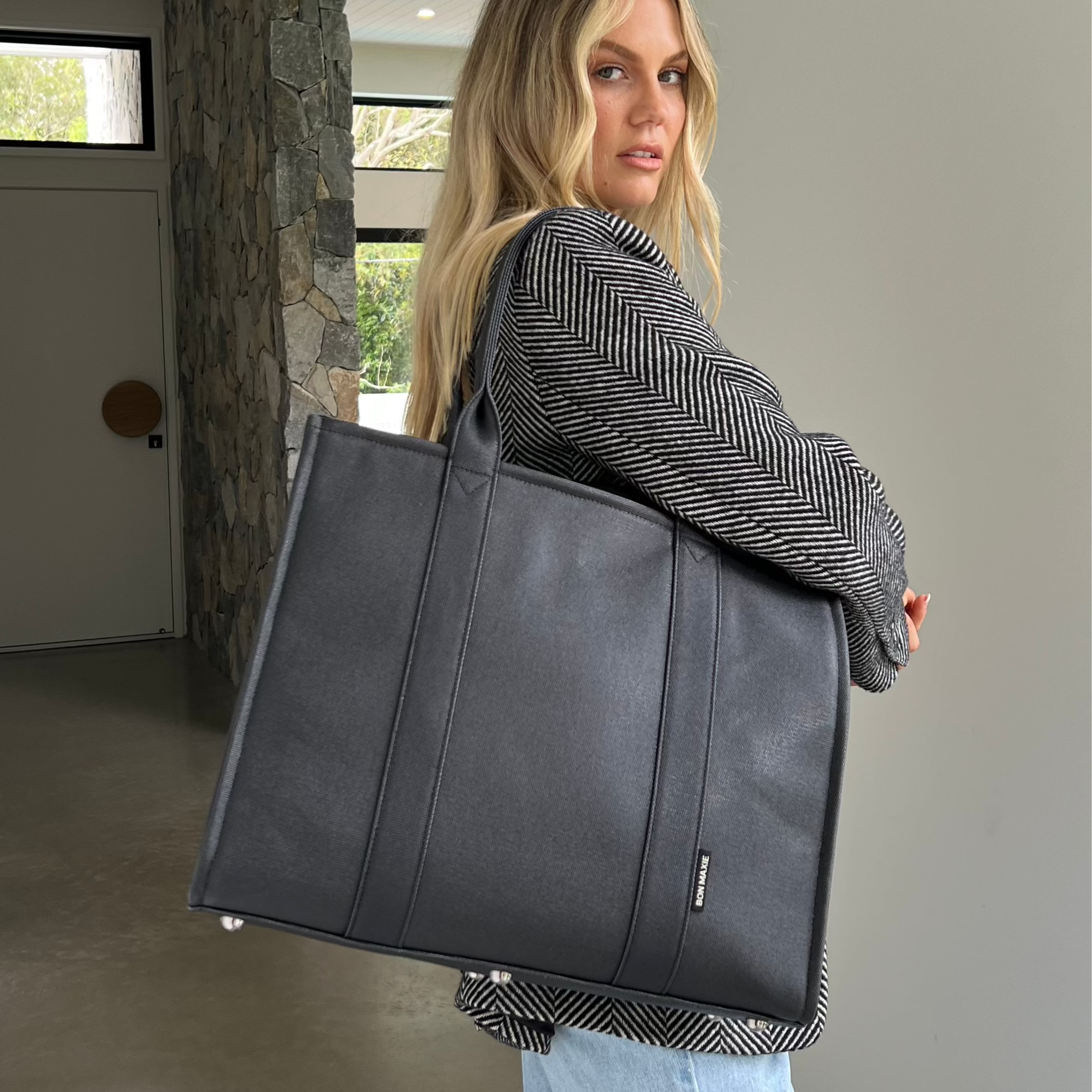 Large Bon Vivant Structured Tote Bag - Stylish Black Leather Handbag for Women | Perfect for Work, Travel & Everyday Use