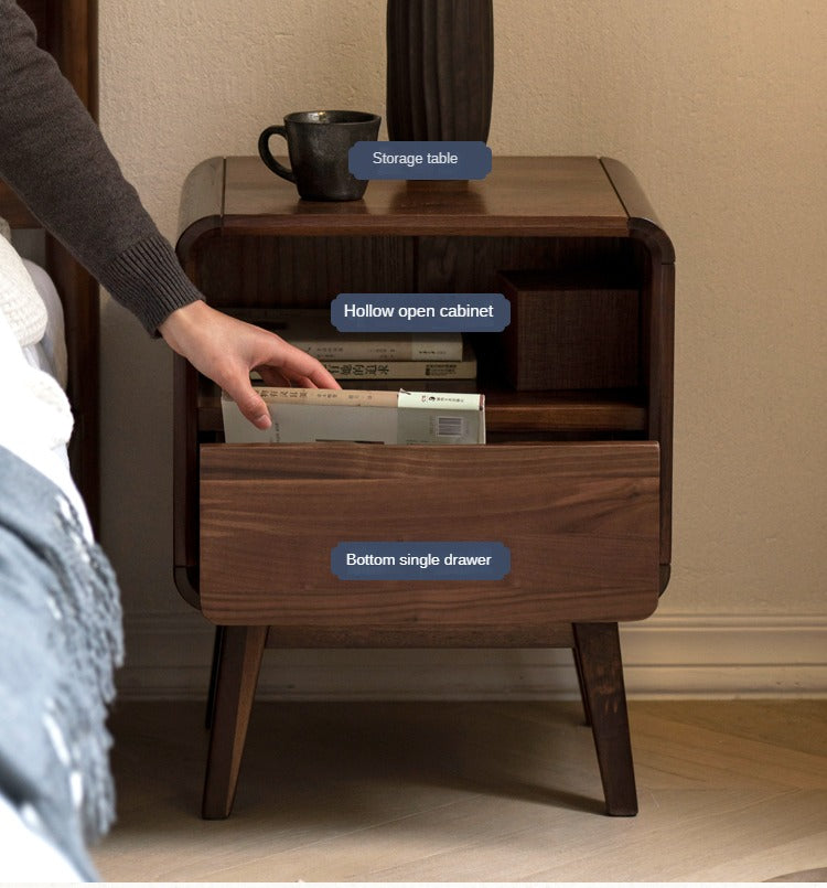 Premium Black Walnut & Ash Solid Wood Modern Nightstand - Stylish Bedside Table for Bedroom, Living Room, or Office