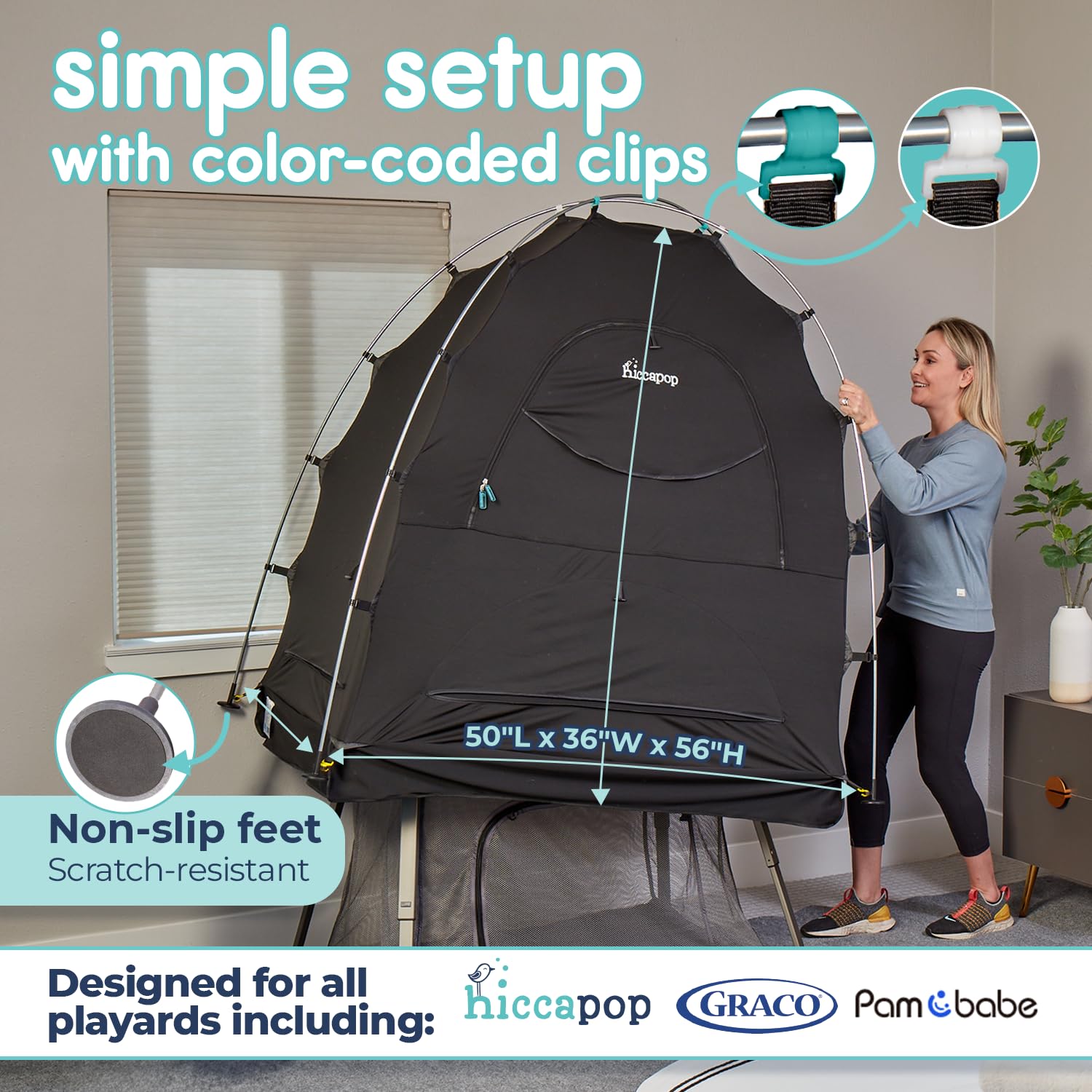 Hiccapop Blackout Tent for Pack and Play - Portable Crib Canopy Cover with Patented Design | Baby Sleep Pod for Daytime Naps & Travel | Nursery, Bedroom, Outdoor Use