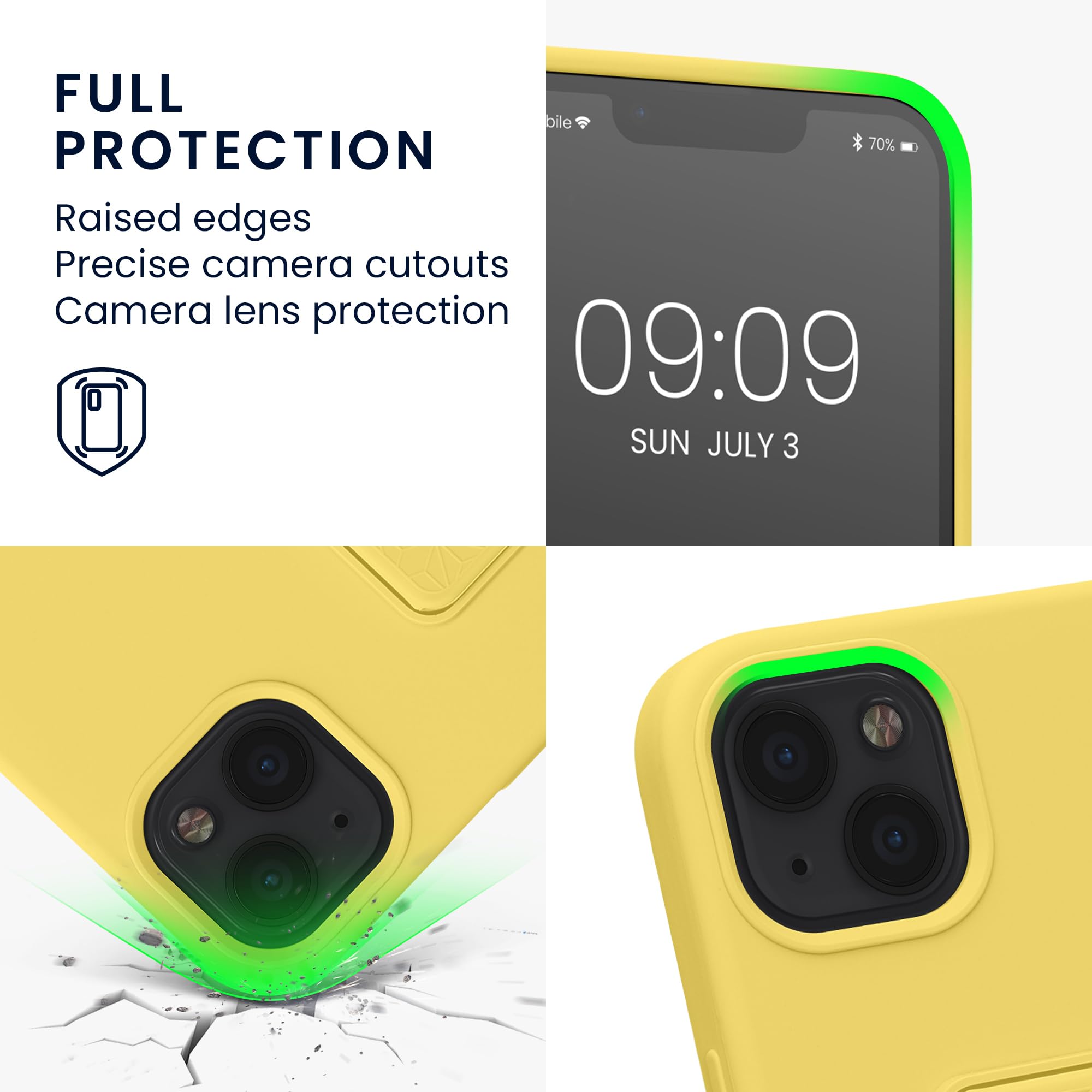 kwmobile Shockproof Case Compatible with Apple iPhone 13 - Soft TPU Silicone Cover with Hand Strap & Kickstand - Radiant Yellow - Perfect for Gym, Outdoor Activities & Daily Protection