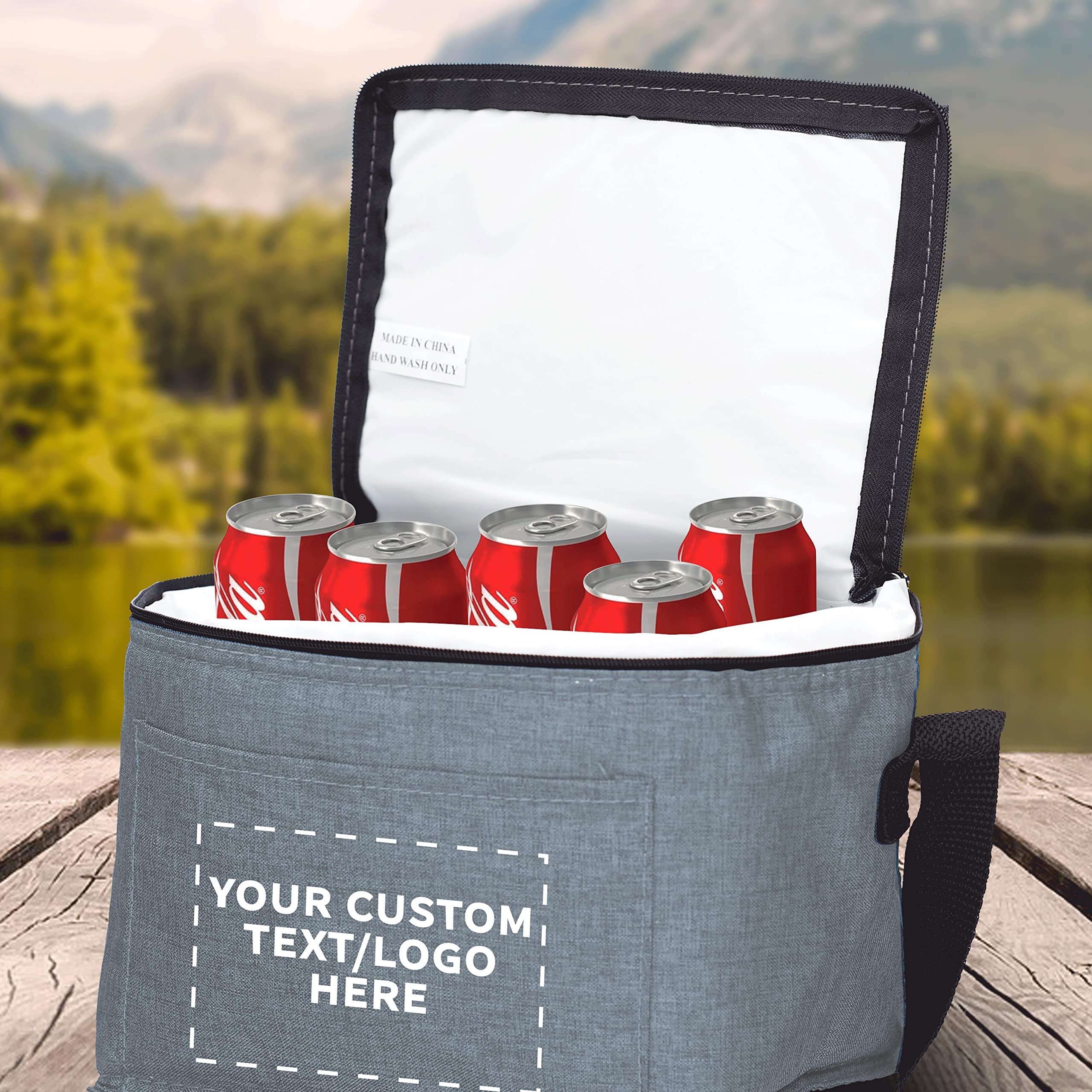 Custom Insulated Cooler Lunch Bag Set of 50 - Personalized Bulk Pack for Work, Travel & Outdoor Events - Reusable Grey Lunch Cooler for Office, Picnics, Camping & Beach Trips