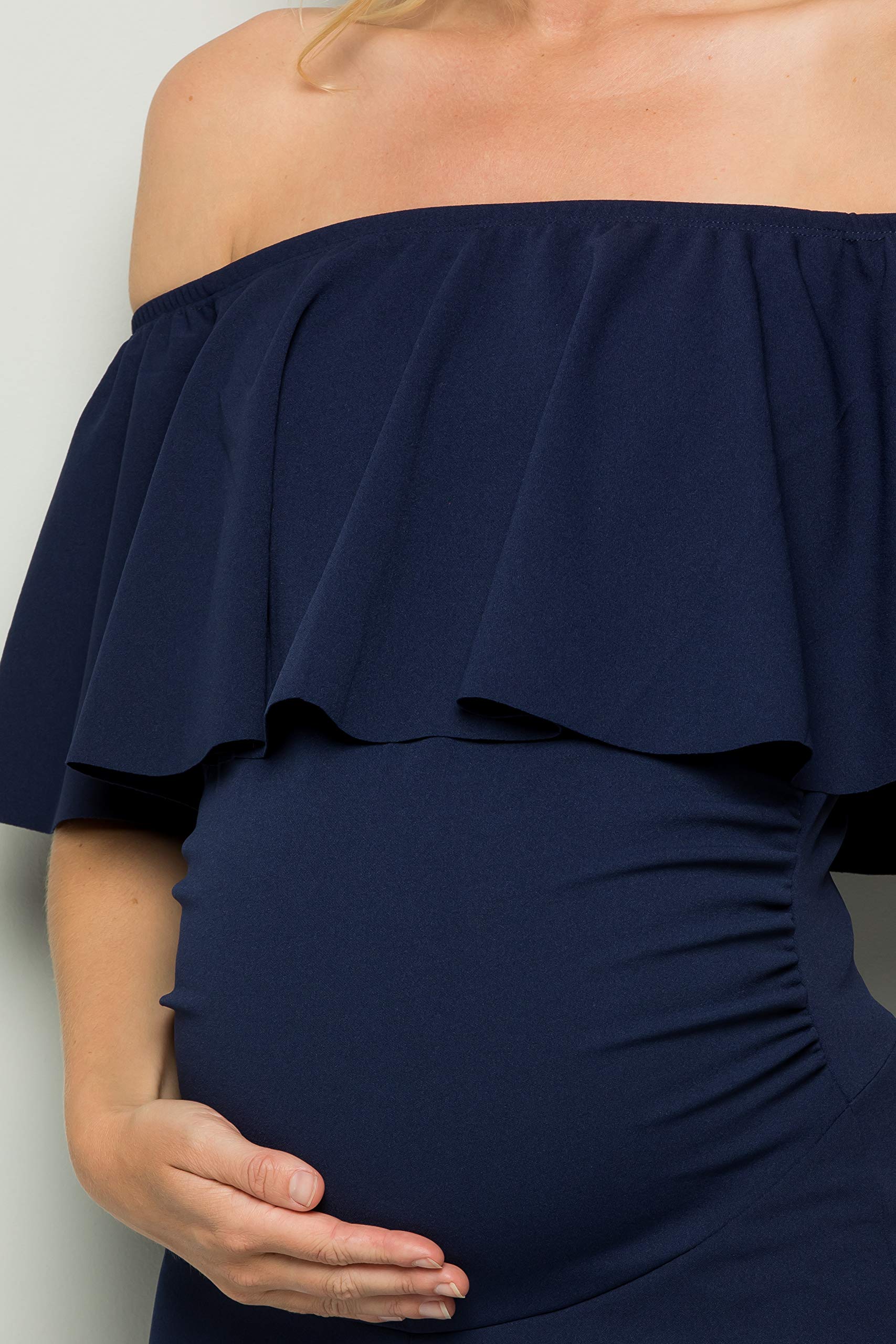 My Bump Maternity Ruffle Off Shoulder Jumpsuit - Made in USA | Comfortable Pregnancy Outfit for Baby Shower, Maternity Photos & Special Occasions