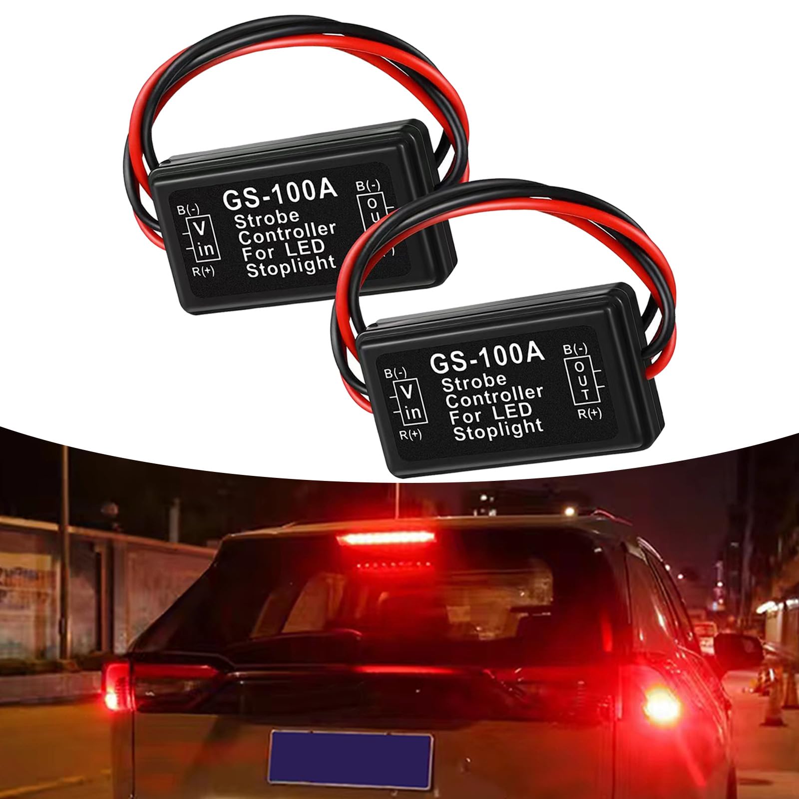 ZKFAR Pack-2 High Performance Brake Light Controller with Flashing Strobe Function - 12-24V Universal Vehicle Light Module for Motorcycles, Cars & Trucks (Black) - Perfect for Enhanced Safety & Custom Lighting Effects