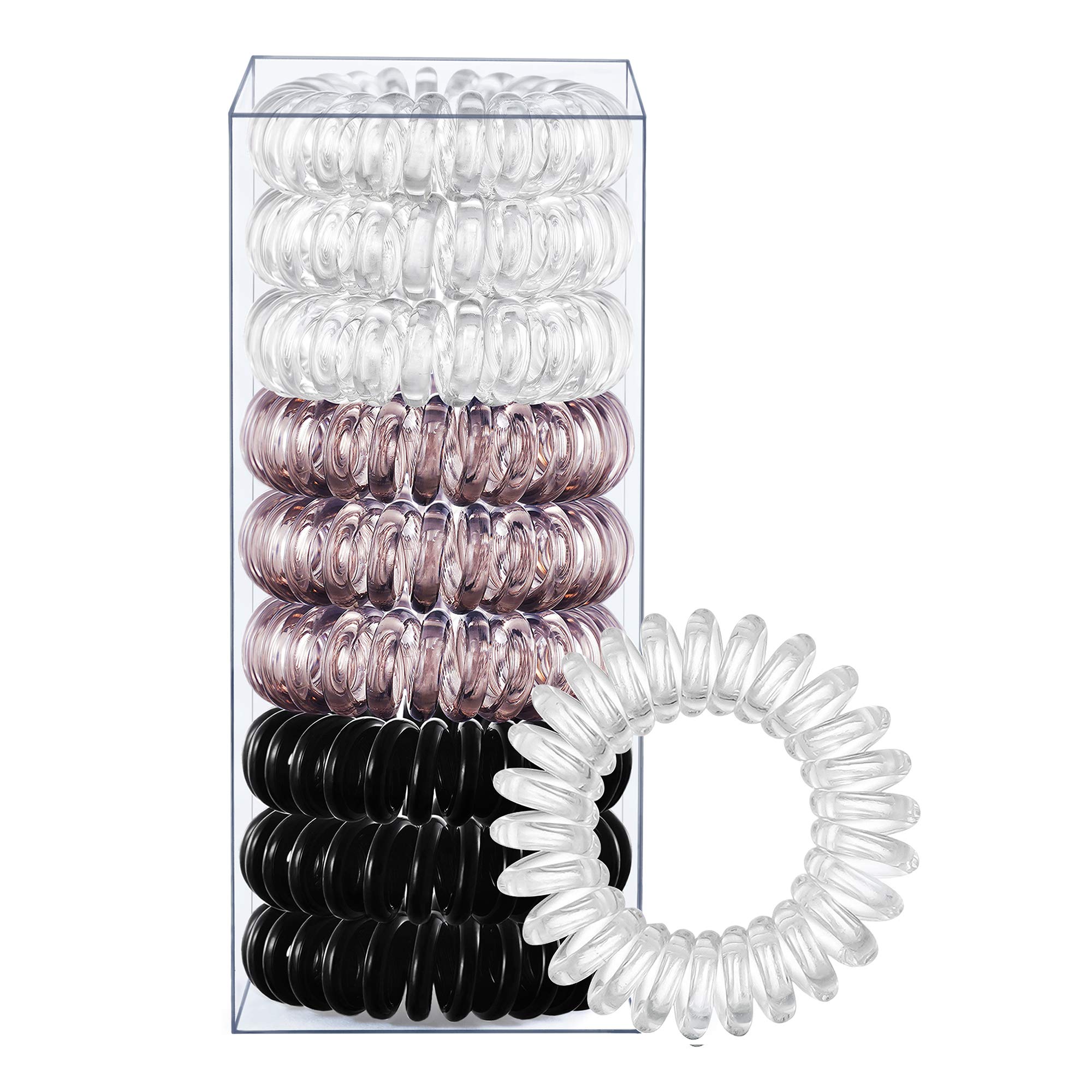Giseka Spiral Hair Ties for Thick Hair - No Crease Elastic Phone Cord Ponytail Holders for Women, Girls & Adults (9 Pack) - Perfect for Workouts, Yoga, School & Everyday Use