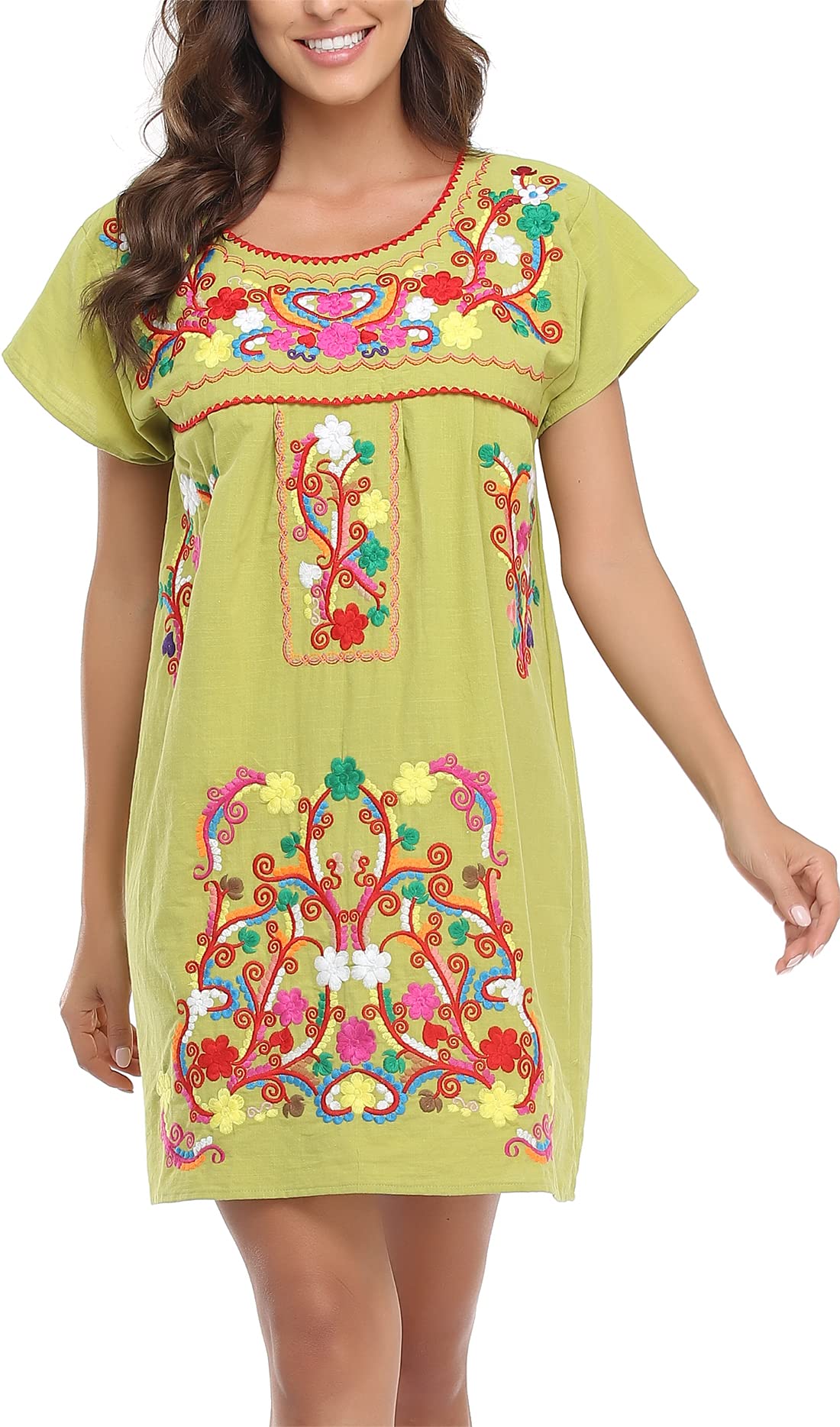 YZXDORWJ Women's Bohemian Embroidered Lace Short Sleeve Maxi Dress - Perfect for Summer Beach, Music Festivals & Boho Chic Outfits