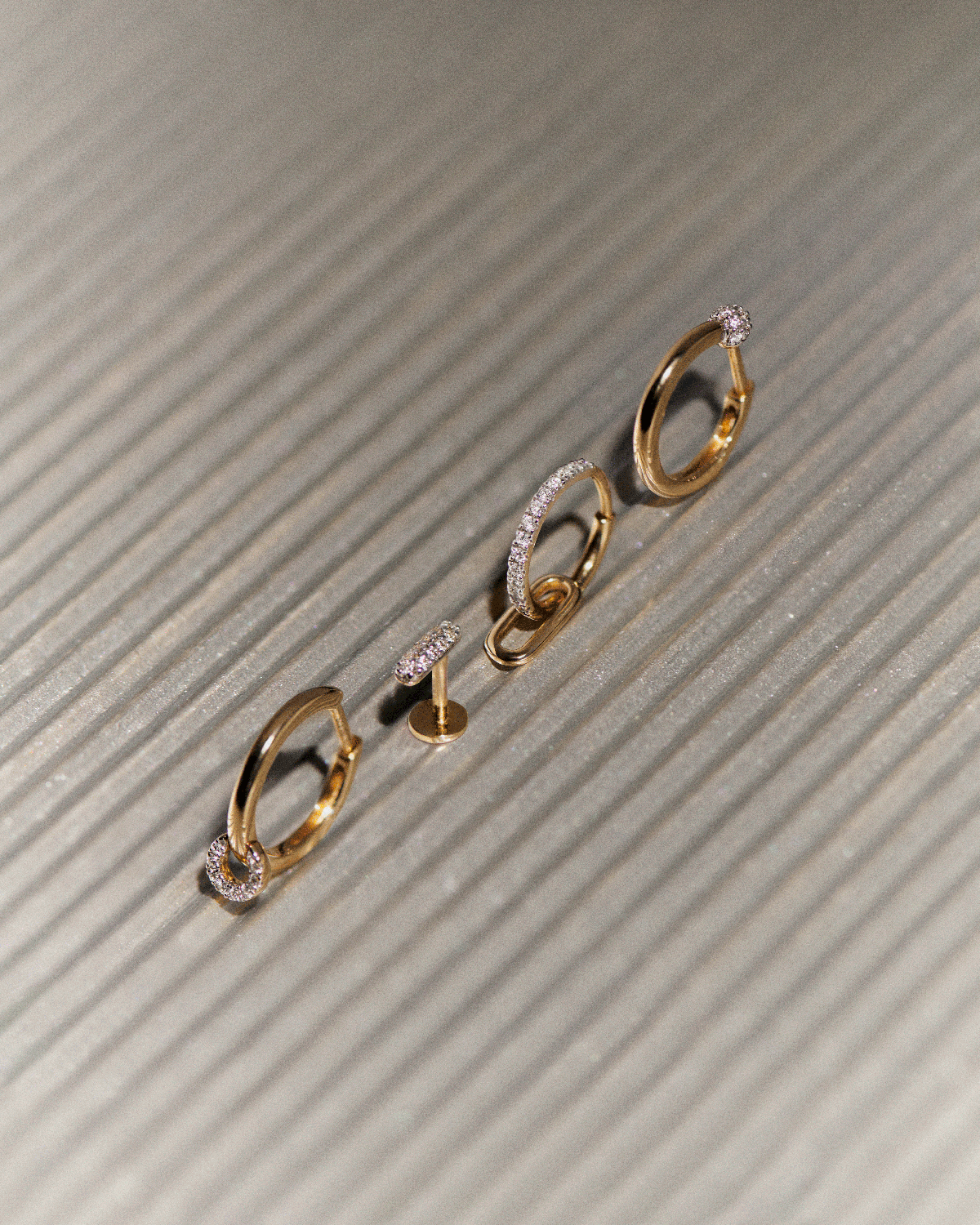 GRID 3 Diamond and Gold Chai Single Hoop Earrings - Elegant Jewelry for Women, Perfect for Parties, Weddings & Special Occasions