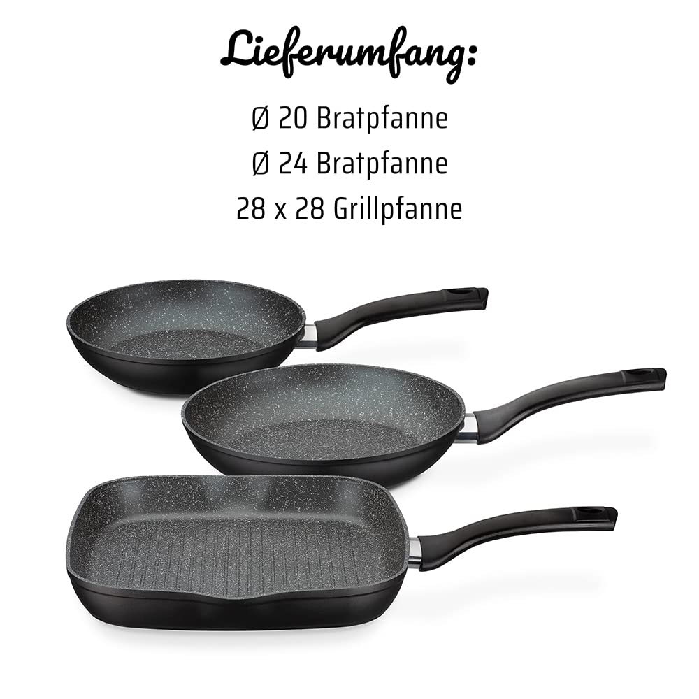 Premium Granite Coated 3-Piece Nonstick Cookware Set - Aluminum Base with Heat-Resistant Plastic Handles (Black) - Perfect for Frying, Sautéing & Everyday Cooking