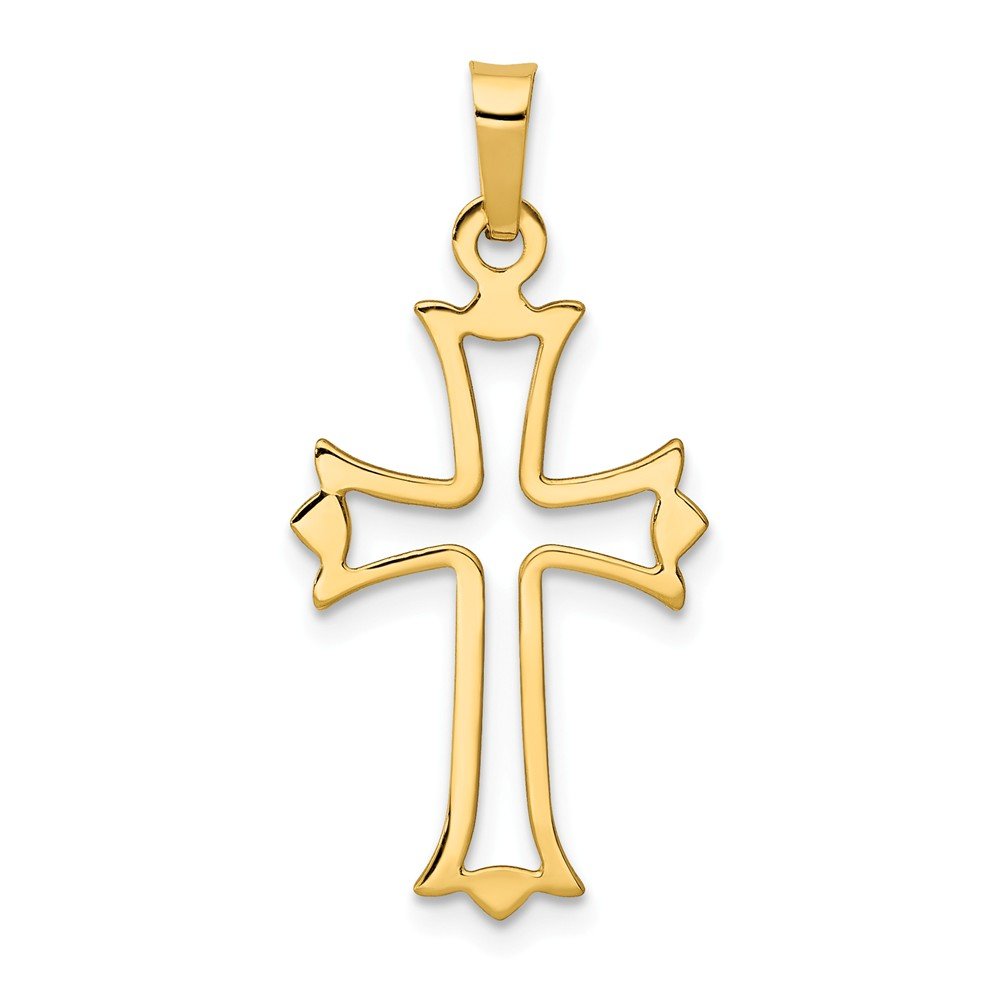 14K Yellow Gold Fleur de Lis Cross Pendant Charm - 27mm x 13mm - Elegant Religious Jewelry for Women - Perfect for Baptism, First Communion & Everyday Wear