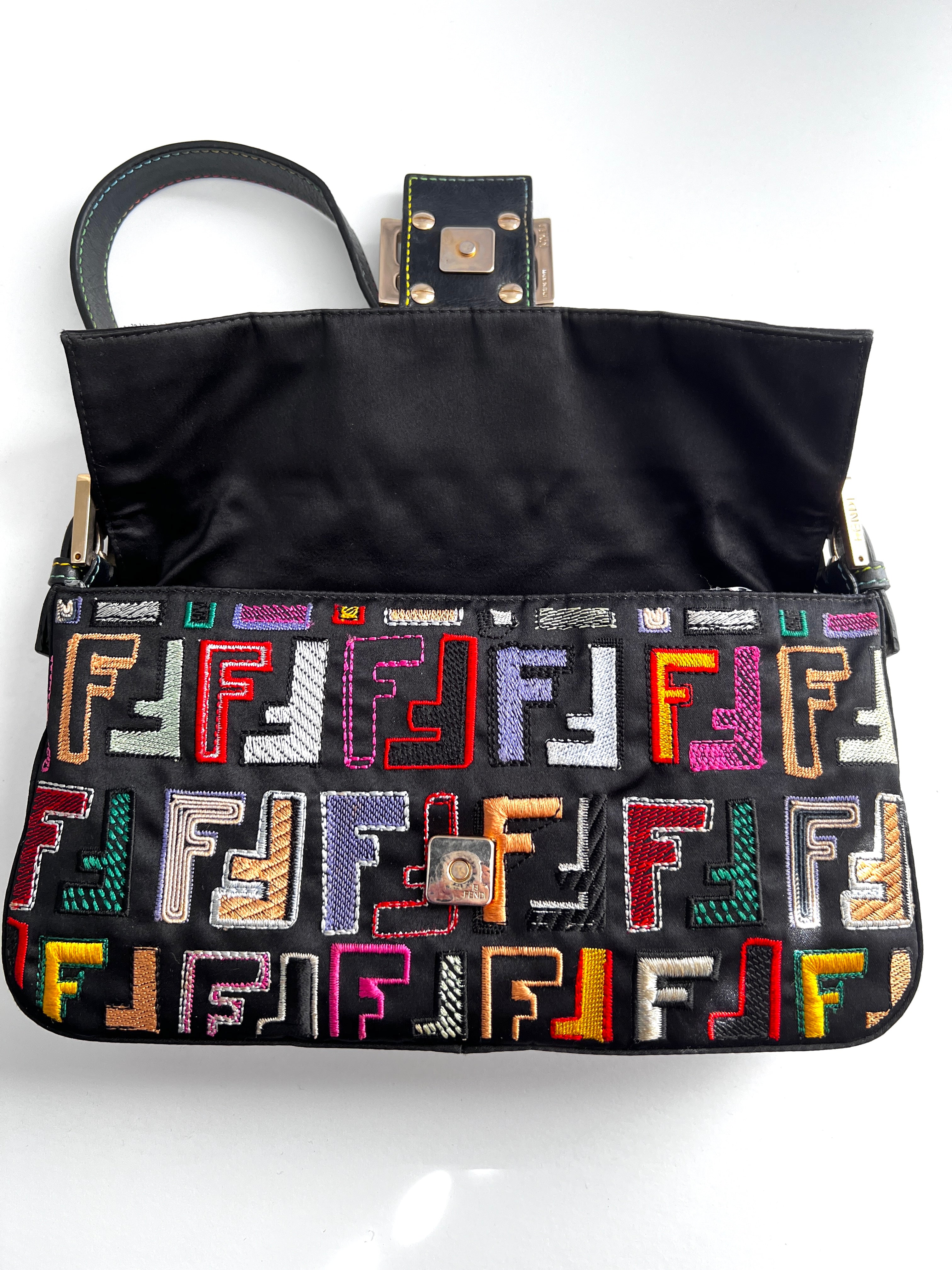 Fendi Multicolor Embroidered F Logo Baguette Bag - Stylish Crossbody Purse for Women, Perfect for Parties, Dates & Everyday Use