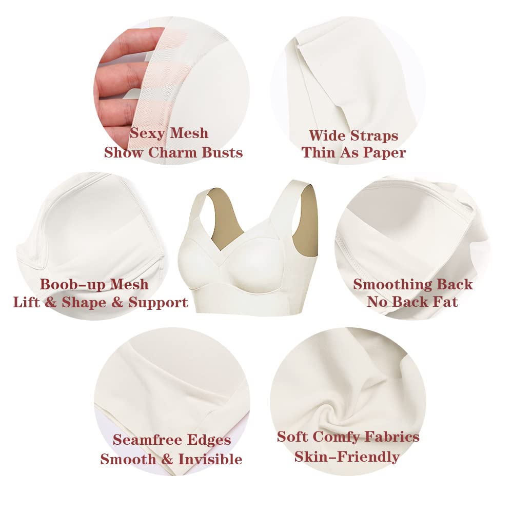 WOWENY Wireless Comfort Bras for Women - Seamless Soft Padded Support Bra with Breathable Mesh - Perfect for Yoga, Workout & Everyday Wear