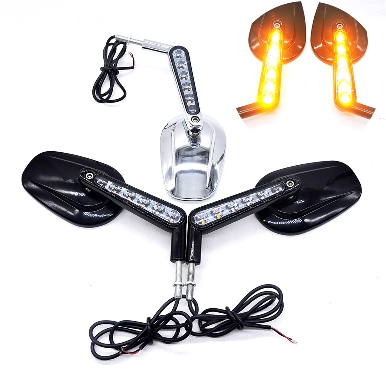 Harley V-Rod VRSCF 2009-2017 Motorcycle Mirrors with LED Turn Signals - Black Rear View Mirrors for Enhanced Safety & Style - Perfect for Night Riding & Urban Commuting