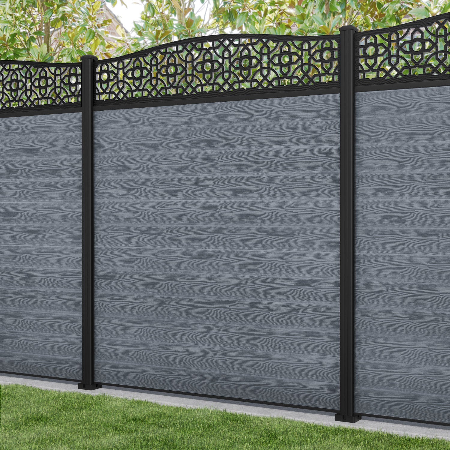 Classic Nabila Curved Top Fence Panel - Anthracite Grey Aluminum Fence with Durable Posts | Perfect for Garden, Backyard, and Property Boundary Security