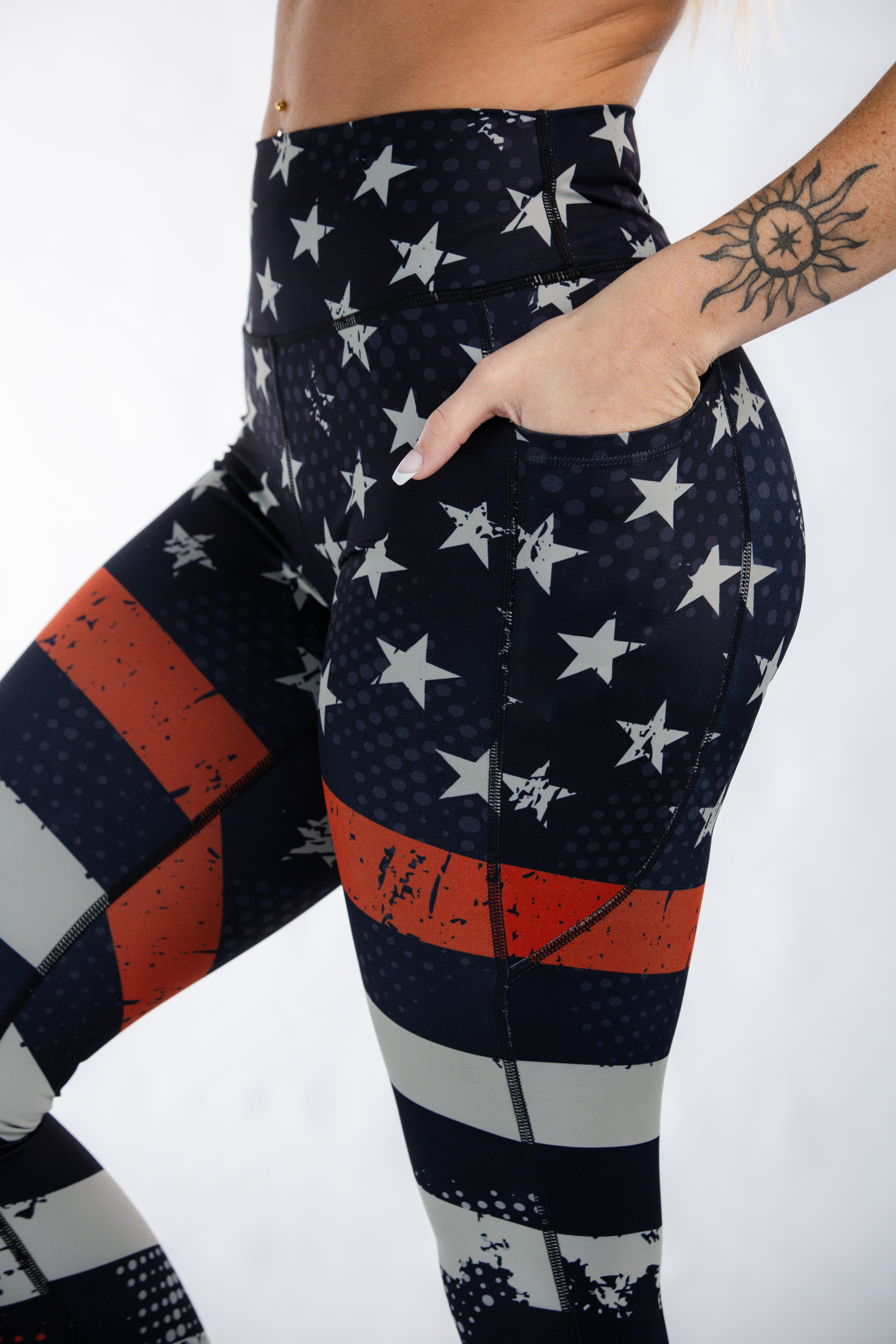 Empowered High-Waisted Leggings with Red Line Design - Comfortable & Stylish Workout Leggings for Yoga, Running & Gym