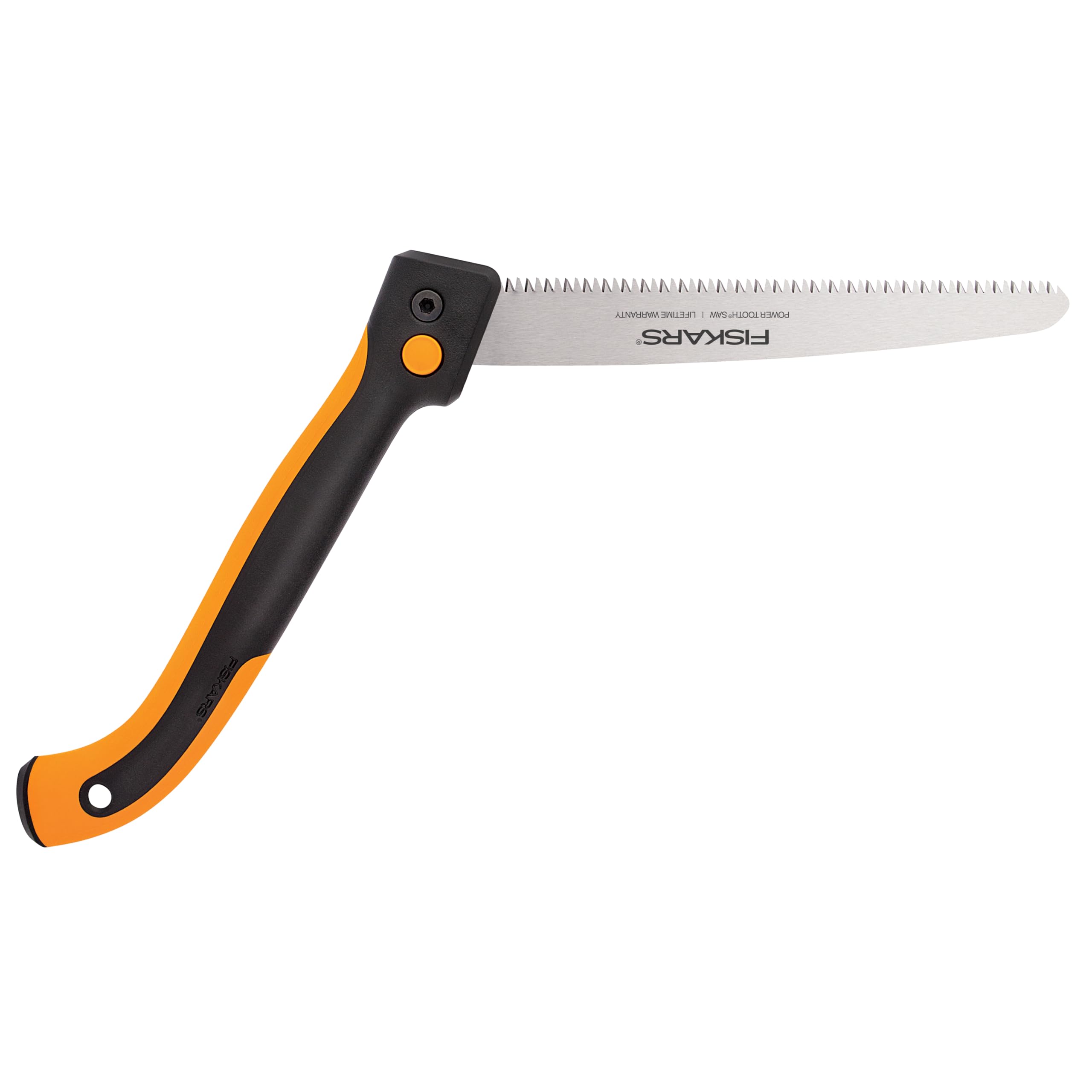 Fiskars 10-Inch Pruning Hand Saw with Folding Design - Dual Position Locking Blade for Overhand & Undercut Cuts - Triple Ground Power Tooth Blade & Soft Grip Handle - Ideal for Gardening, Tree Trimming & Outdoor Wood Cutting