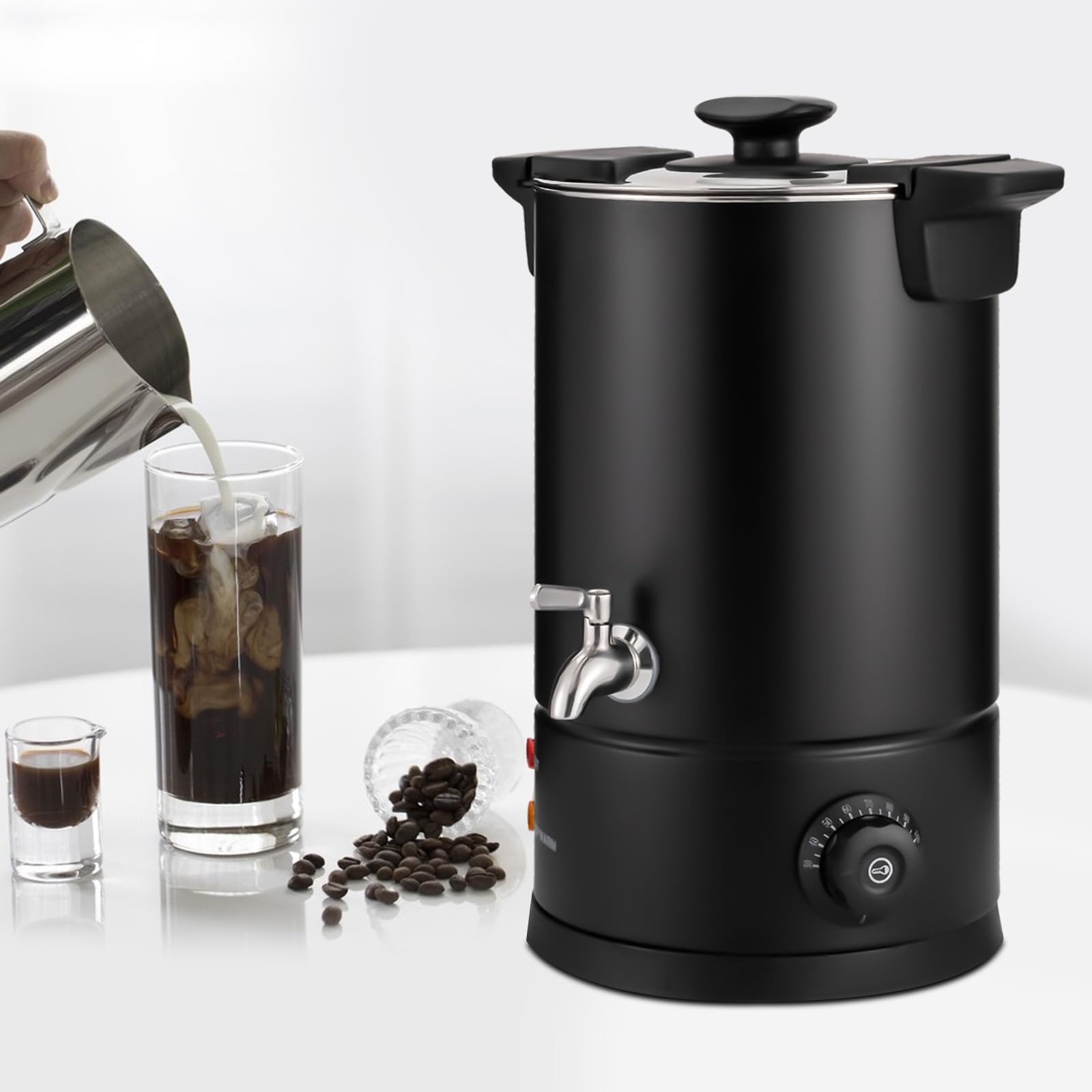 30 Cups Fast Brew Stainless Steel Coffee Urn - 110V 1000W Commercial Coffee Maker - 8L/270Oz Hot Beverage Dispenser with Spigot for Coffee, Tea, Milk, Water & Juice - Perfect for Offices, Restaurants, and Catering Events