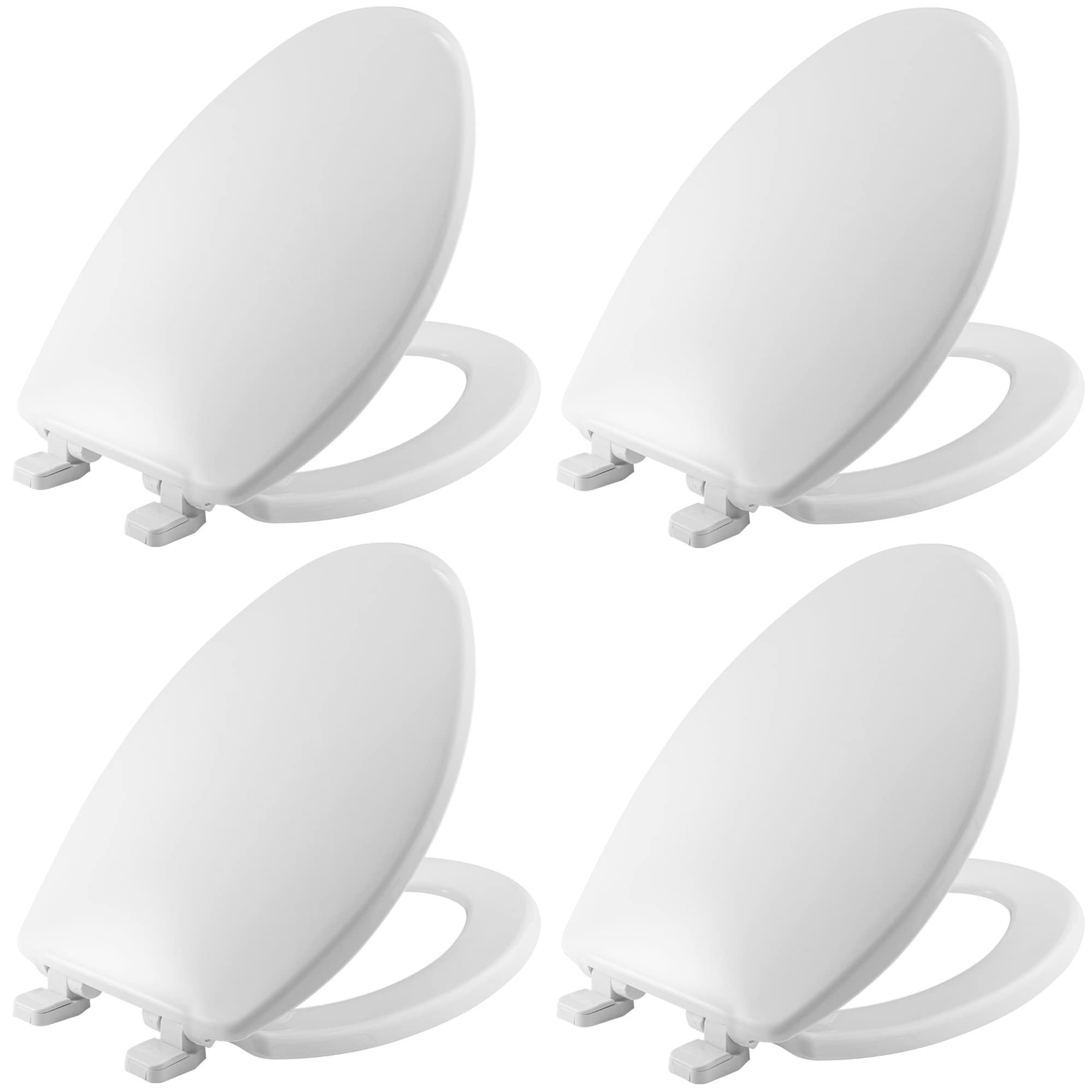 Mayfair Caswell Modern Slow Close Toilet Seat - Easy Clean Hinges & Durable Plastic - Elongated White Toilet Seat (4-Pack) for Bathroom Upgrade & Home Renovation