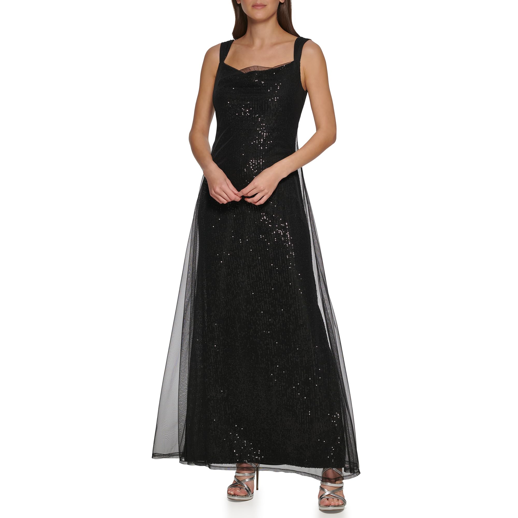 DKNY Women's Maxi Sequin Sleeveless Dress - Elegant Evening Gown for Parties, Prom, and Special Occasions