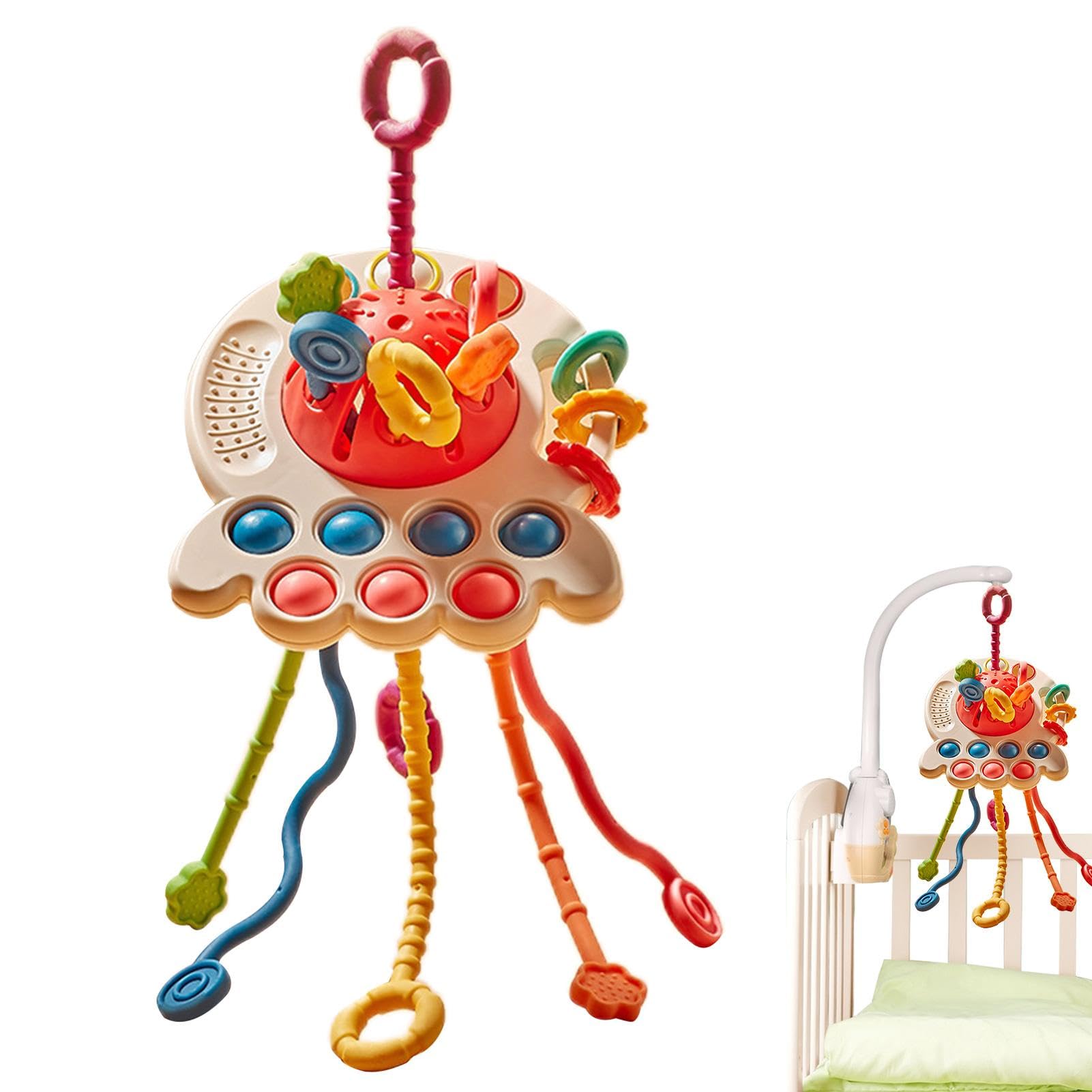 **Sensory Baby Toys - Silicone Octopus Pulling Rope for Fine Motor Skills Development | Early Learning & Travel Activity Toy for Infants & Toddlers | Perfect for Playtime, Teething & Sensory Stimulation**
