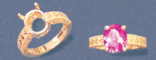 Solid Sterling Silver or 14kt Gold 7x5mm Oval Blank Engraved Shank Ladies Ring Setting - Size 7 (18x13mm) - Perfect for Custom Jewelry, Wedding Bands & Anniversary Gifts