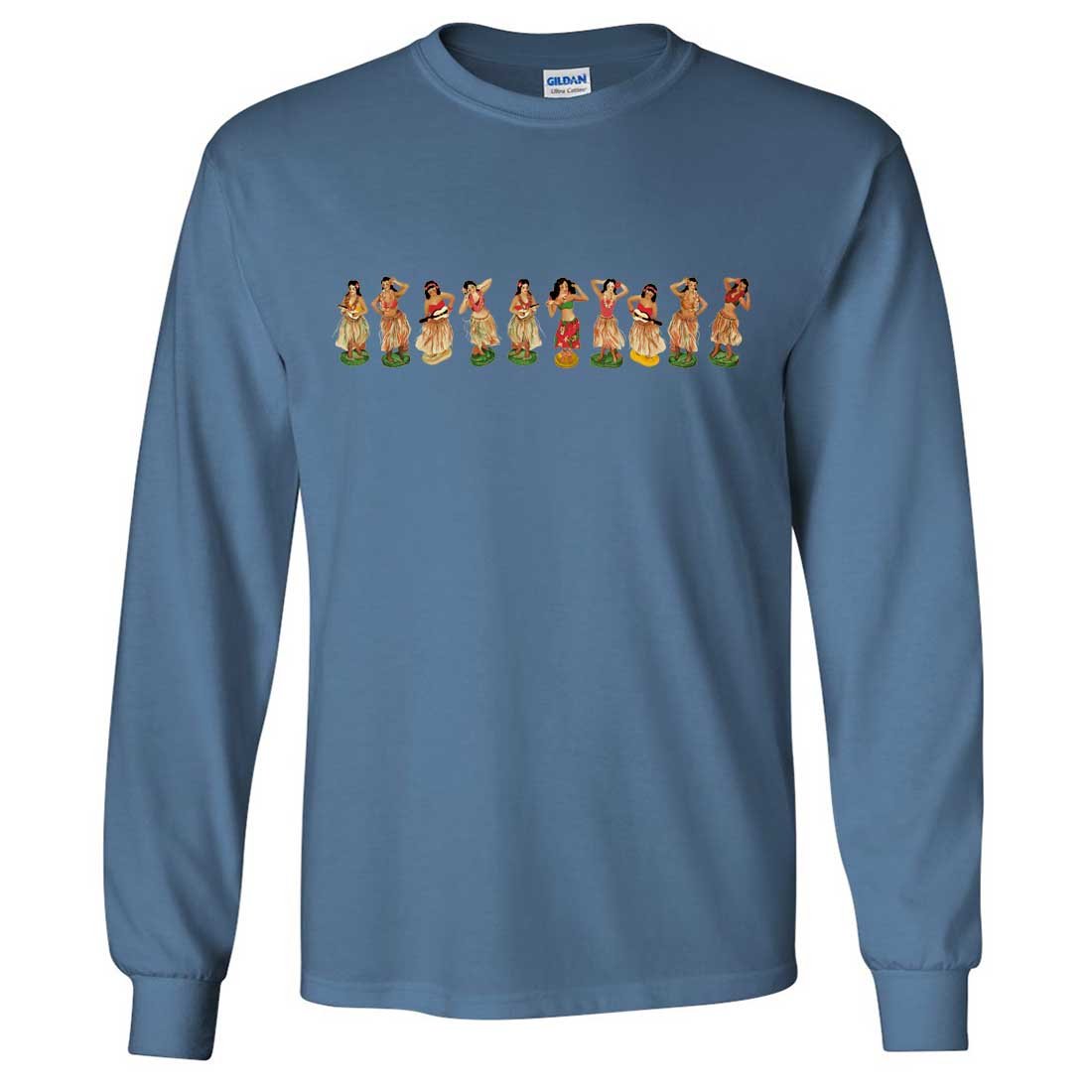 Hawaiian Hula Girl Print Long Sleeve Shirt for Women - Tropical Vacation, Luau Party & Beachwear