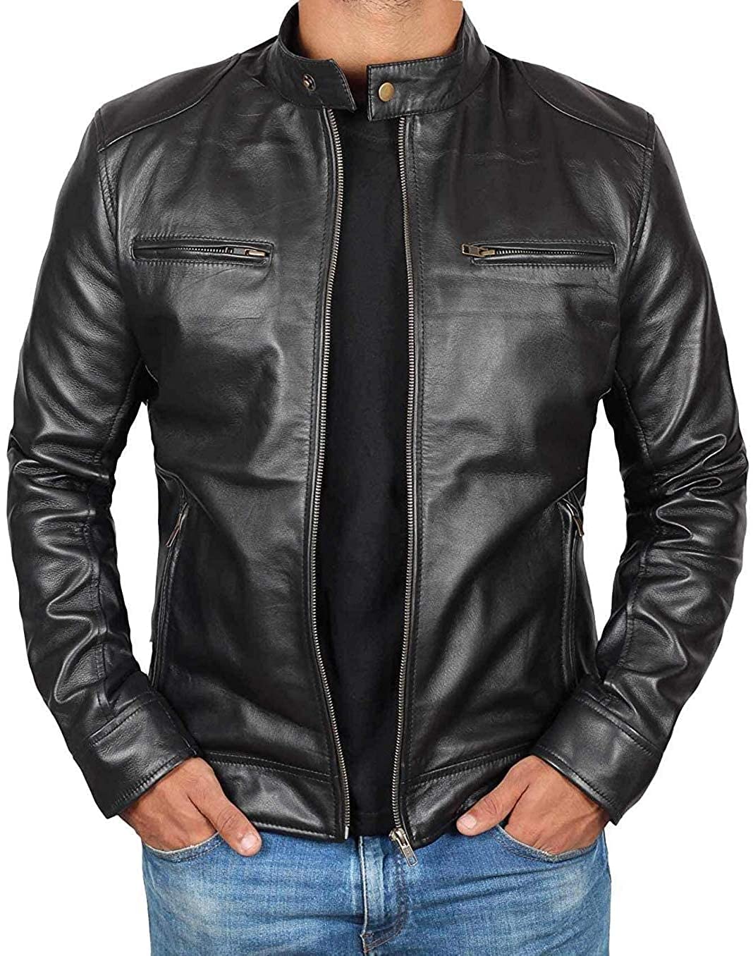 Vintage Men's Motorcycle Leather Jacket - Soft Lambskin Real Leather Biker Jacket for Men | Stylish & Durable Riding Gear for Cruiser, Harley & Daily Wear