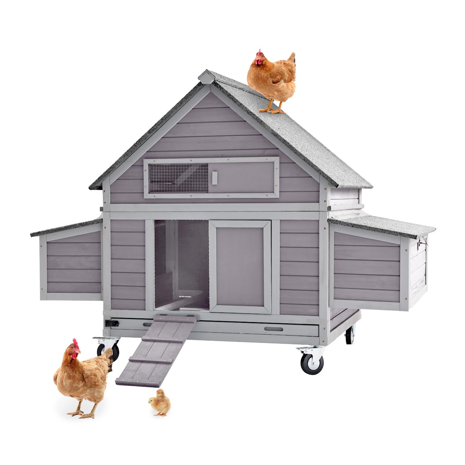 Aivituvin Large Chicken Coop with Wheels - Outdoor Poultry Cage for 3-5 Hens with Nesting Boxes - Durable Duck & Hen House for Backyard, Farm, or Garden Use