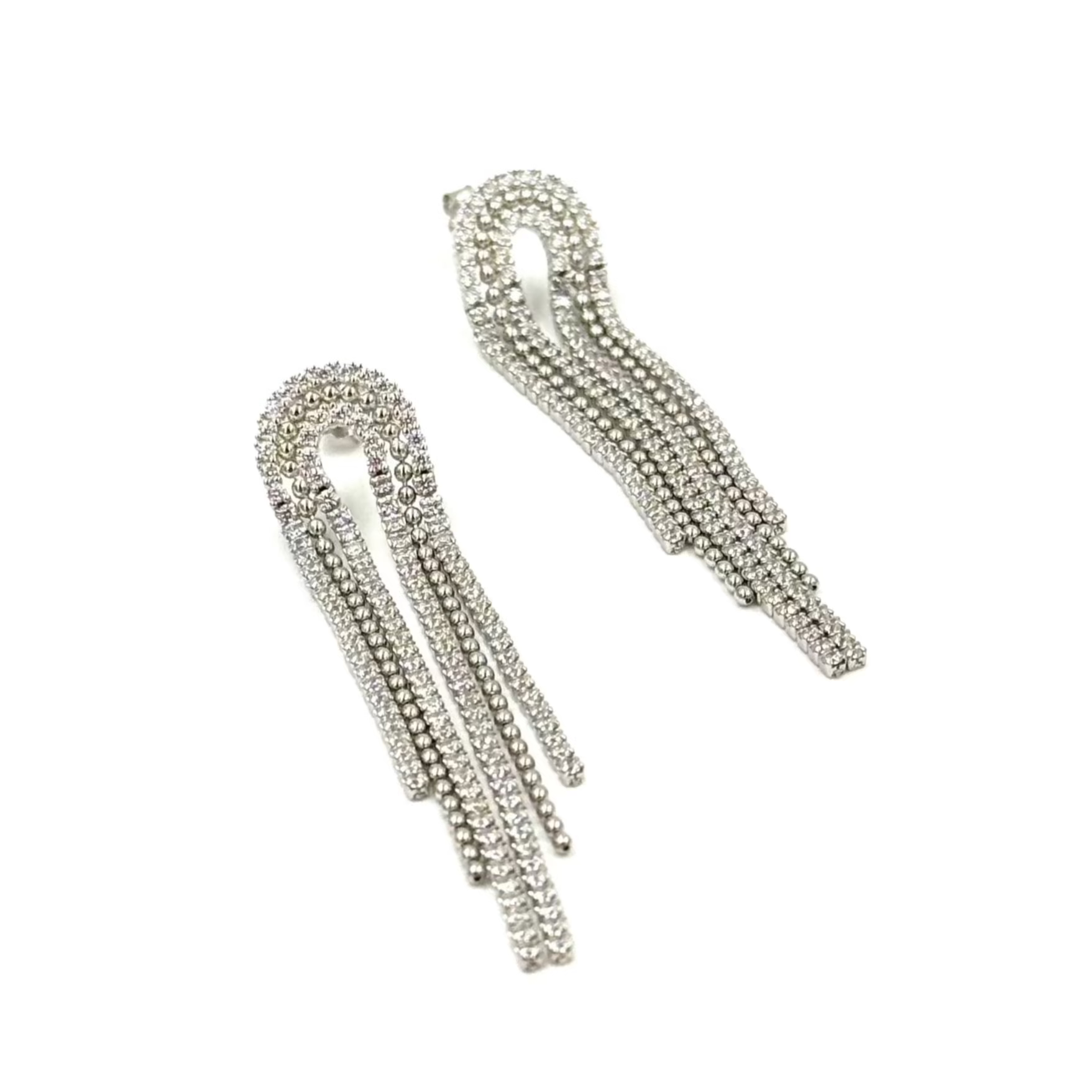 Ashley Gold Sterling Silver 6 Row CZ Drop Earrings for Women - Elegant Cubic Zirconia Dangle Earrings for Party, Wedding & Evening Occasions