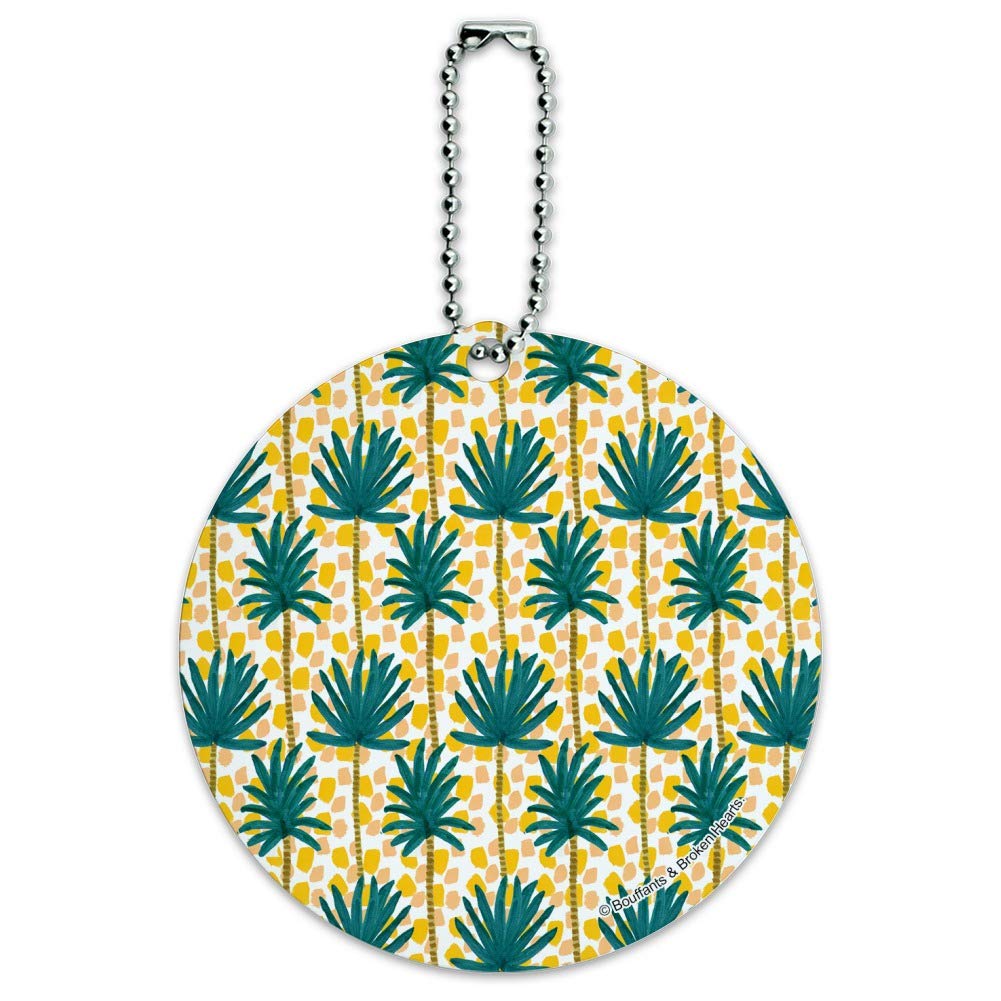 Stylish Round Luggage ID Tag with Palm Tree & Dot Design - Durable Suitcase Tag for Travel, Carry-On Bags & Backpacks - Perfect for Vacation, Business Trips & Airport Identification