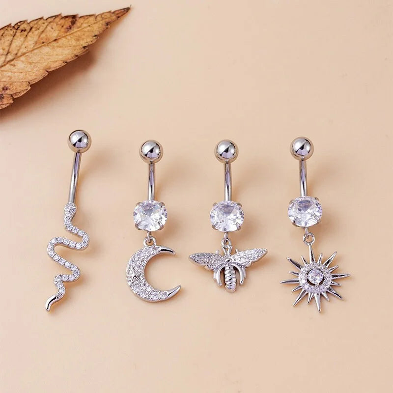 14G Surgical Steel Moon and Sun Top Mount Navel Ring - Hypoallergenic Belly Button Piercing Jewelry for Women | Perfect for Everyday Wear, Parties, and Body Piercing Enthusiasts