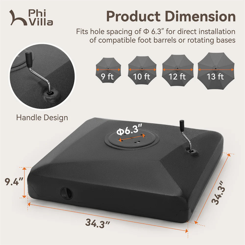 PHI VILLA 10ft Square & Rectangular Patio Cantilever Offset Umbrella - Outdoor Sun Shade for Garden, Poolside, Deck & Backyard - Durable Weather-Resistant Design for Relaxation & Outdoor Dining