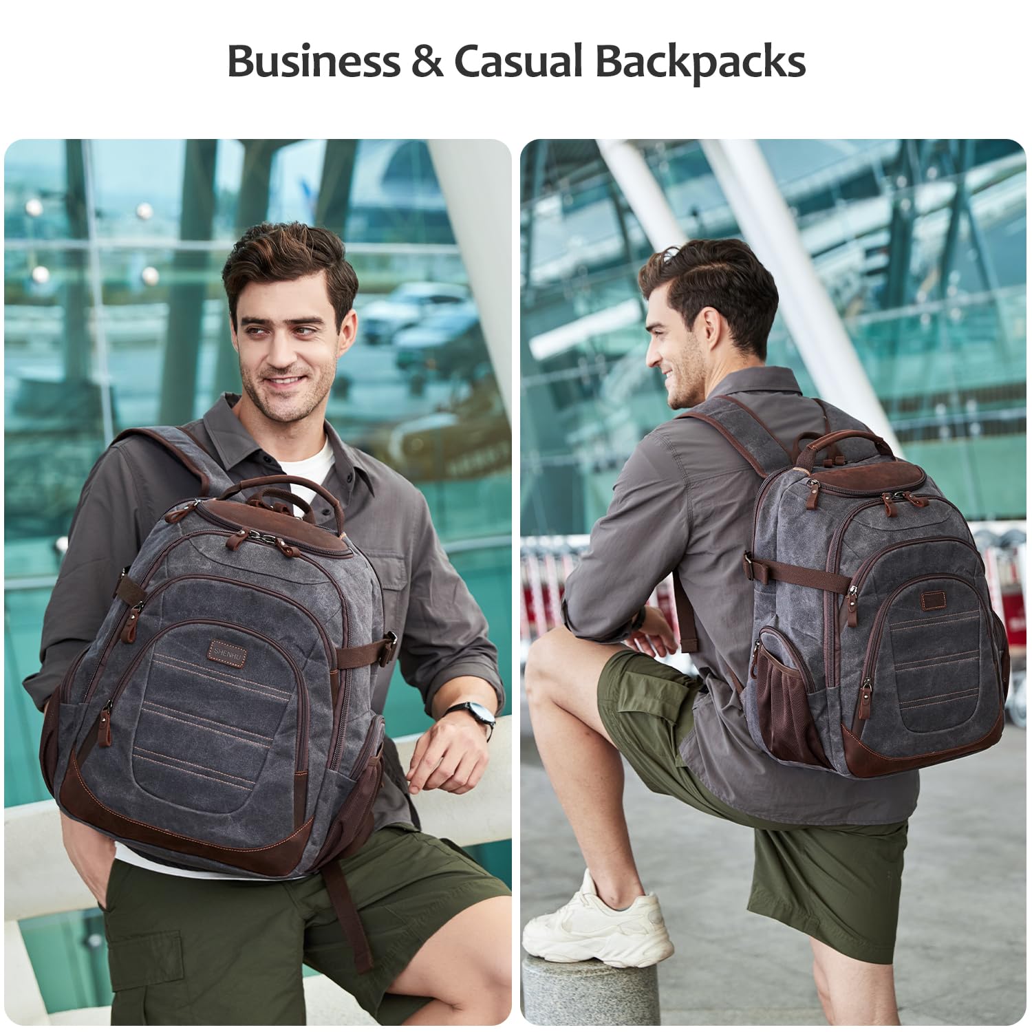 17.3 Inch Travel Laptop Backpack for Men - Waxed Canvas XL Computer Backpack, Durable College Daypack & Business Backpack in Black & Gray, Ideal for Work, School & Outdoor Adventures