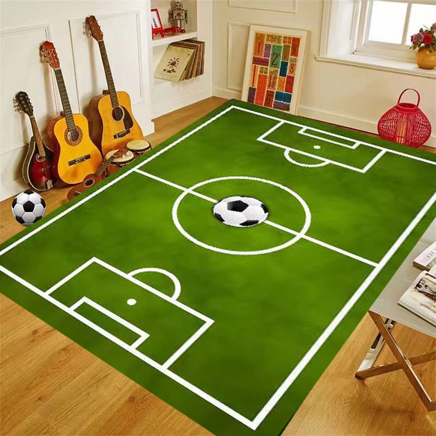 Non-Slip Kids Football Soccer Field Rug - 3.3x6.6ft Green Playmat for Boys & Girls Bedroom, Sports Room & Living Room - Perfect for Playtime, Decor & Safe Floor Activities