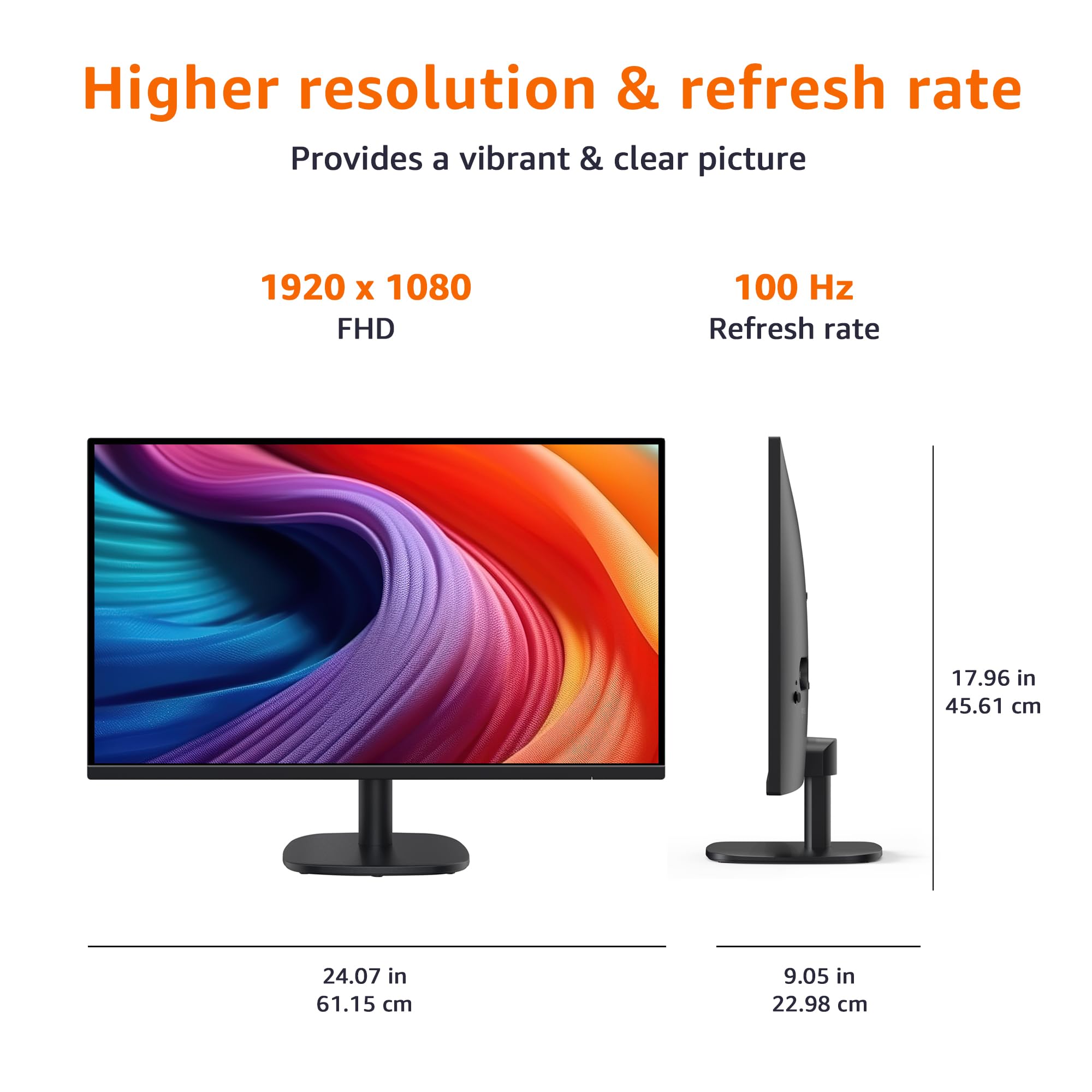 Amazon Basics 27-inch FHD 1080P Monitor with 100Hz Refresh Rate, VESA Mount Compatible, Built-in Speakers - Ideal for Home Office, Gaming, and Entertainment (Black)