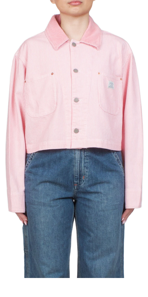 Cropped Denim Chore Jacket for Women - Vintage Distressed Workwear Style - Perfect for Casual Outfits, Layering & Outdoor Activities