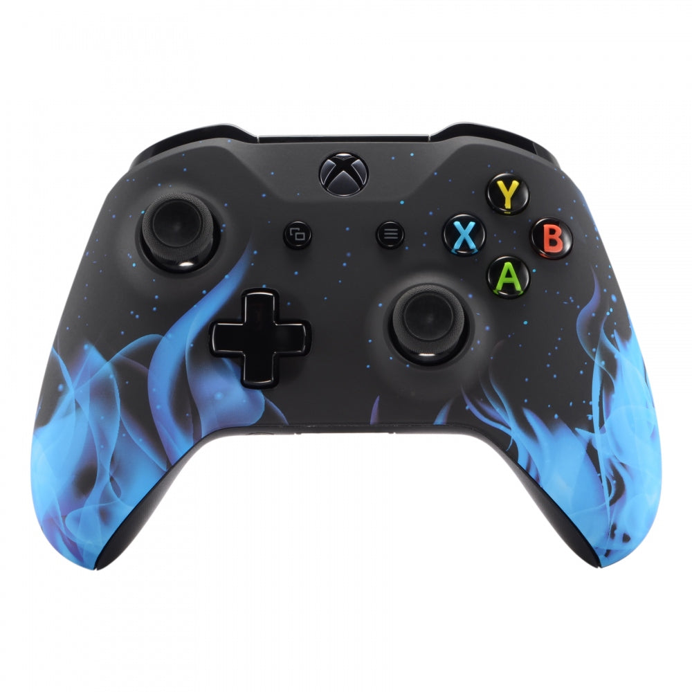 ExtremeRate Blue Flame Soft Touch Faceplate Cover & Front Housing Shell - Comfortable Grip Replacement Kit for Microsoft Xbox One X & One S Controller (SXOFT12X) - Perfect for Gaming, Streaming & Esports Tournaments