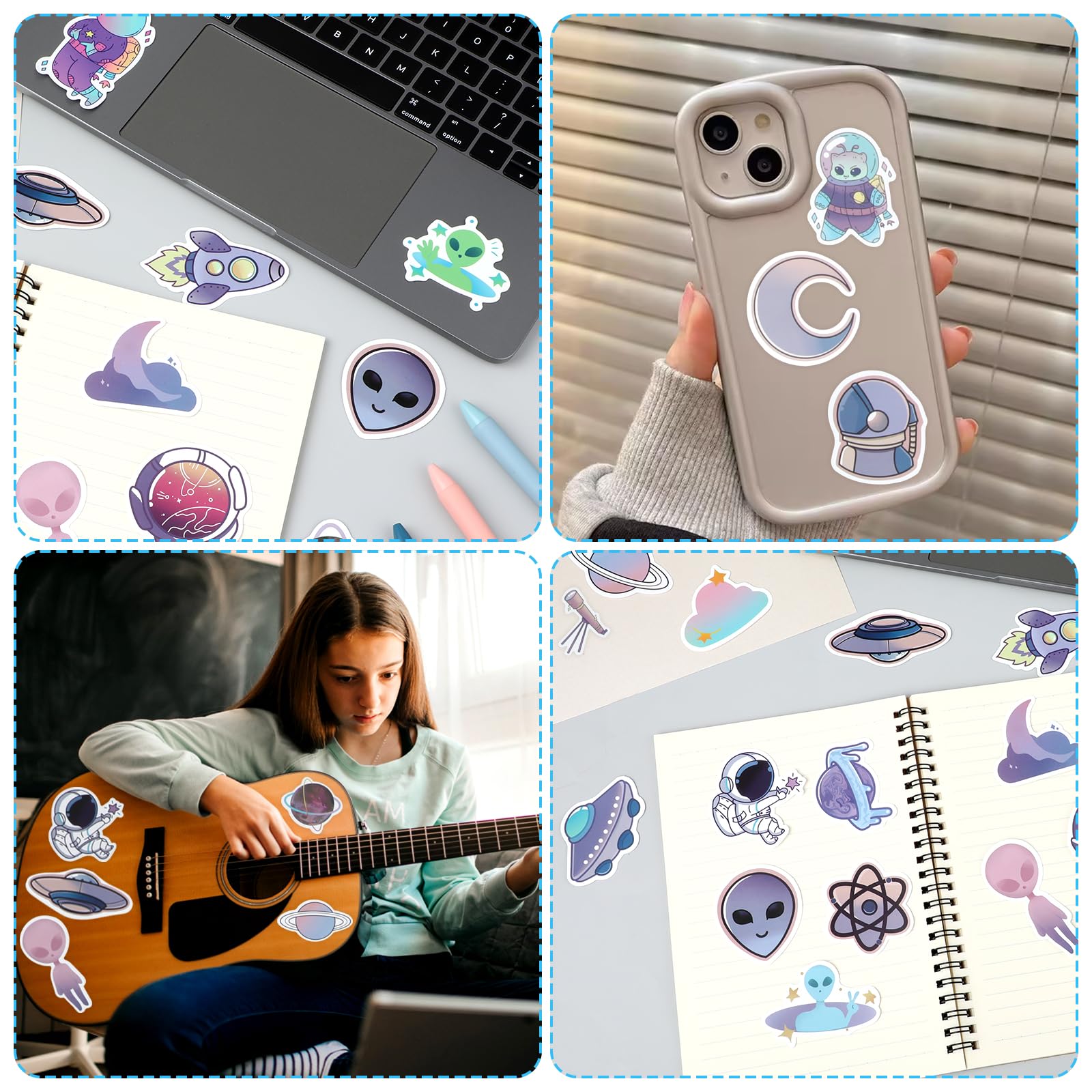 Bewudy 100 Pcs Cartoon Space Stickers - Purple Planets, Rockets & Stars Astronomy Decals for Kids | Waterproof Vinyl Stickers for Water Bottles, Skateboards, Laptops & Notebooks | Fun Classroom & DIY Craft Supplies for Boys & Girls