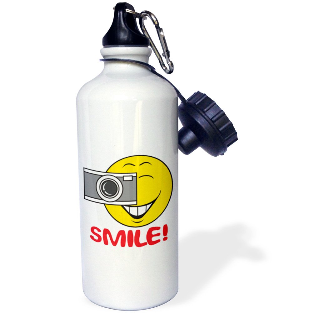 3D Rose Sunshine Smiley Face 21oz Sports Water Bottle - BPA Free Insulated Stainless Steel Gym Bottle for Running, Cycling & Workout - Motivational White Water Bottle with Carabiner Clip