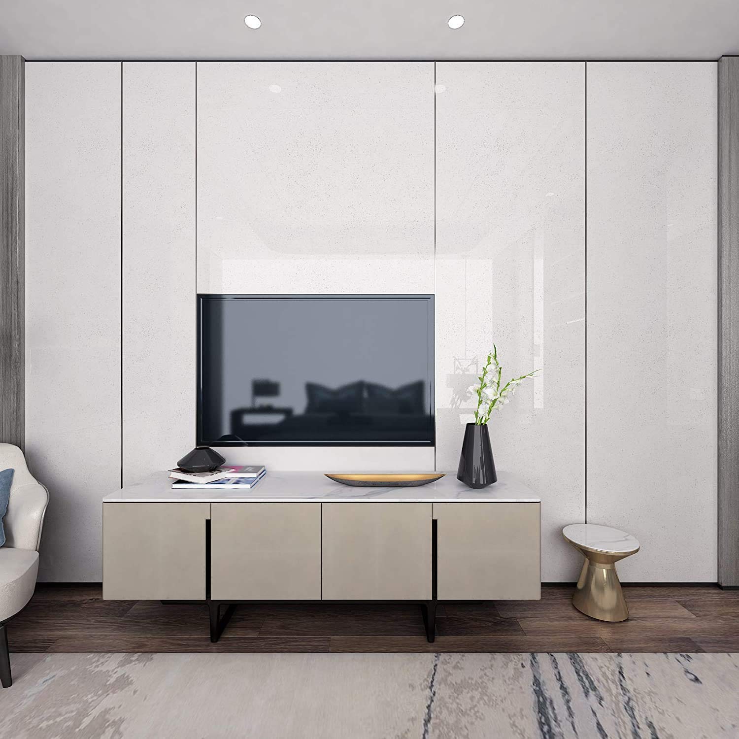 SurfNPick Pure White Glossy Vinyl Self-Adhesive Wallpaper - Peel & Stick Furniture Film, Contact Paper for Kitchen Countertops, Cabinets, Wardrobes (12x24 Inches) - Perfect for Home Renovation & DIY Projects