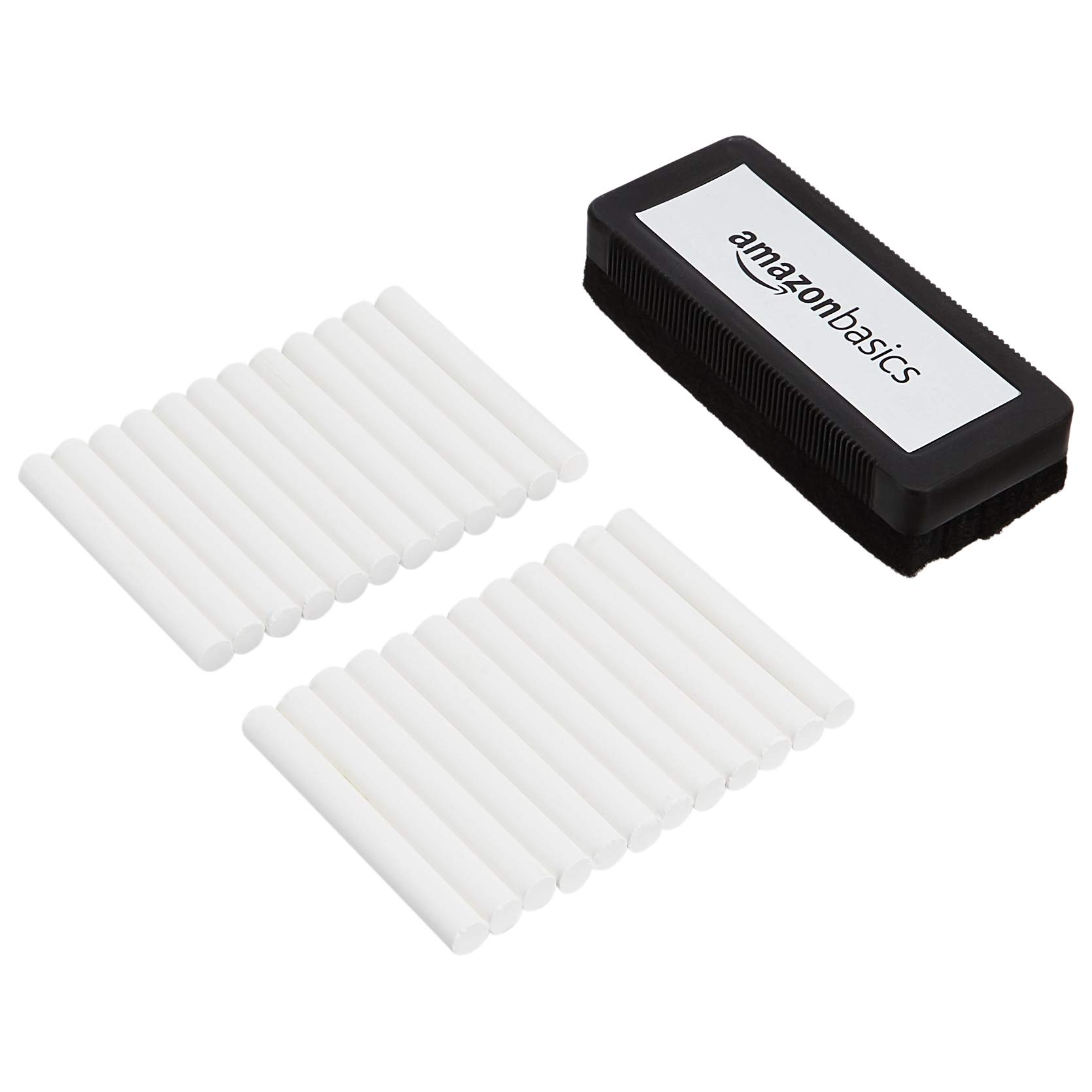 Amazon Basics Dustless Chalk with Eraser - 24 Pack White Non-Toxic Chalk for Classroom, Home & Office - Ideal for Teachers, Kids & Artists