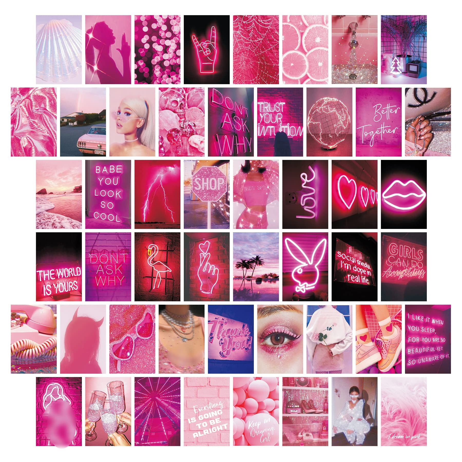50pcs Pink Aesthetic Wall Collage Kit - 4x6 Inch VSCO Posters, Indie Room Decor for Teen Girls | Bedroom Wall Art, Neon Pink Pictures for Wall Decor - Perfect for Dorm Rooms, TikTok Backgrounds & Instagram Aesthetic Vibes