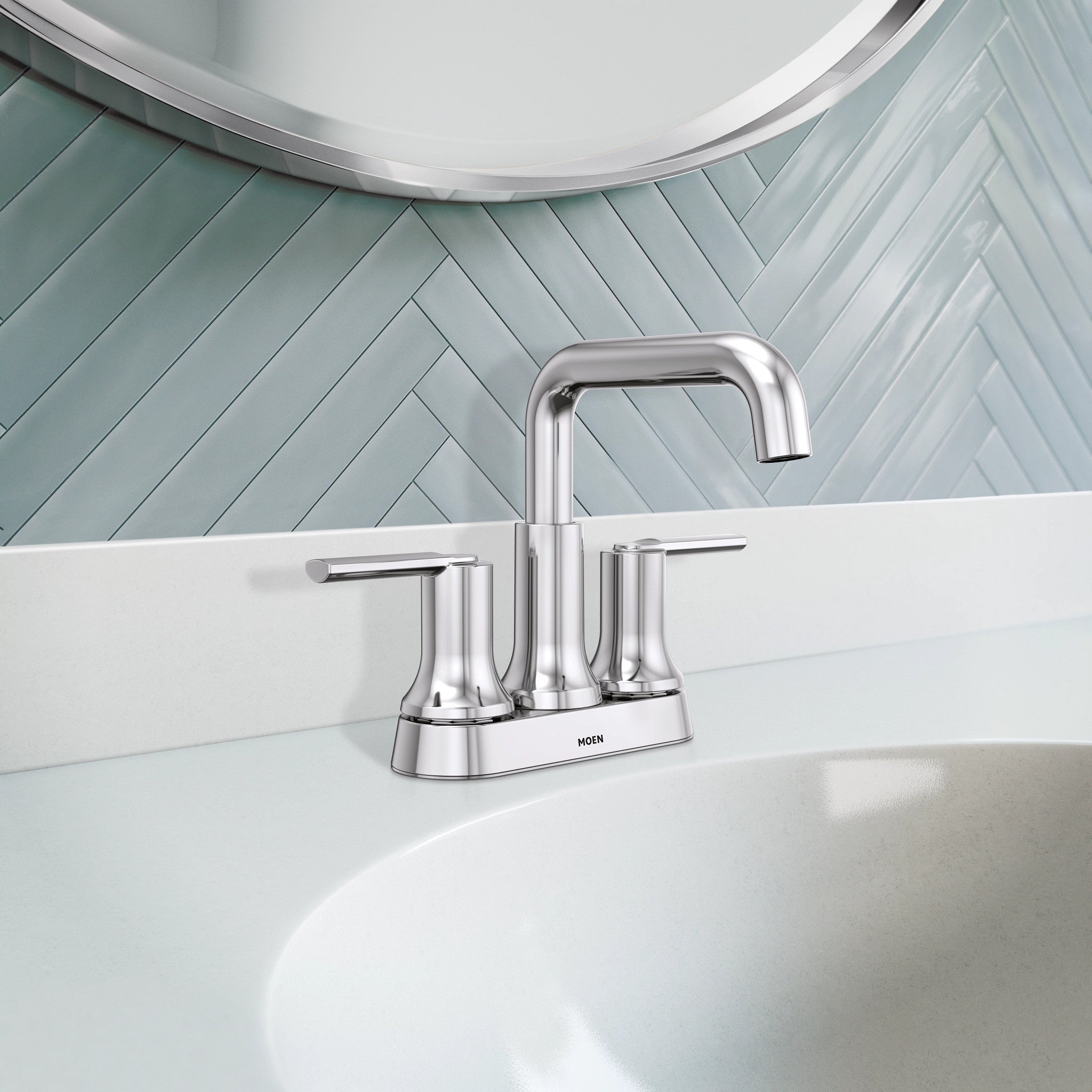 MOEN Zyla Two Handle Centerset Chrome High Arc Bathroom Faucet - Modern Water-Saving Design for Bathroom Sink, Vanity, and Powder Room Installation