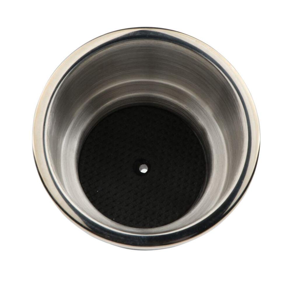 Stainless Steel Cup Holder Inserts (2 Pack) - Brushed Bottle Holders with Drain for Marine Boat, Yacht, Truck, RV & Car Seat - Perfect for Road Trips, Boating & Outdoor Adventures